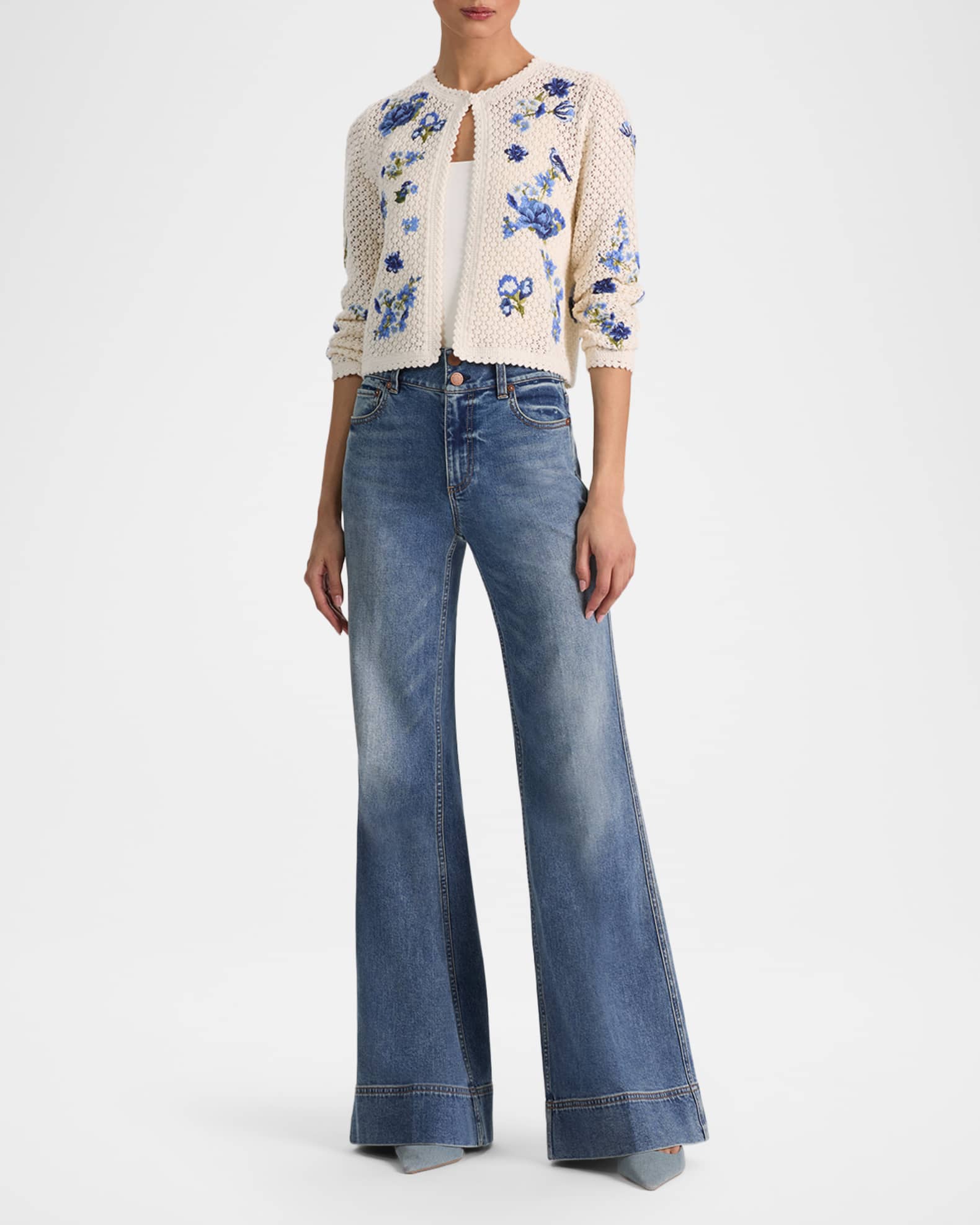 ALICE + OLIVIA Anderson Floral Embroidered Crochet Cardigan