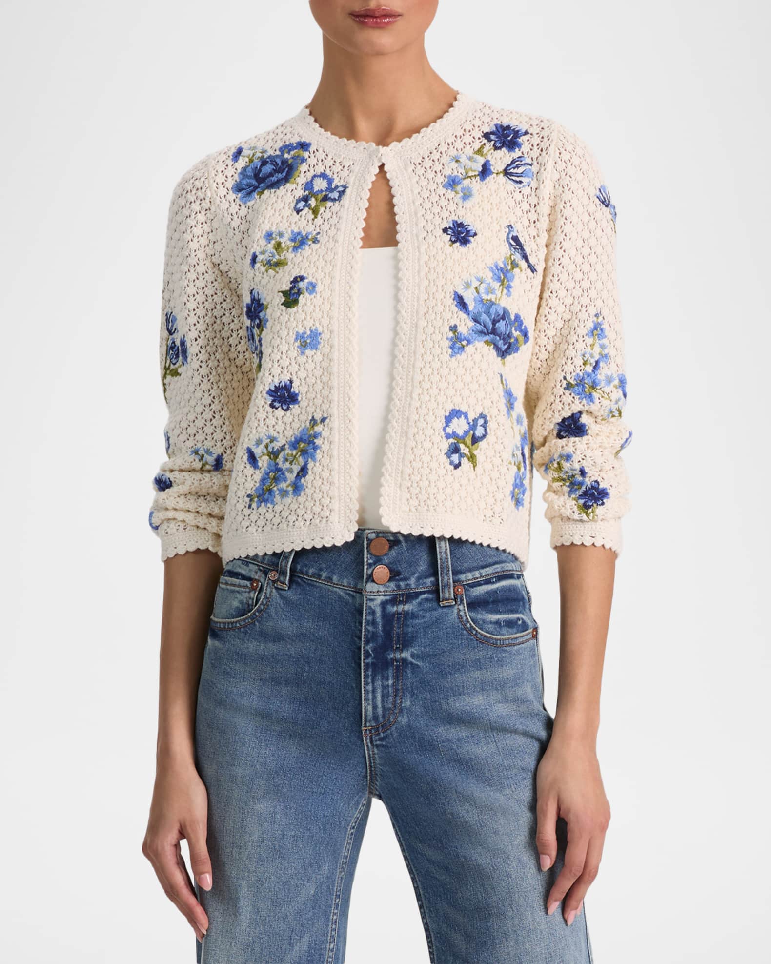 定価7万6千新品alice+oliviaスパンコール刺繍クロシェ編みカーディガン ALICE + OLIVIA Anderson Floral Embroidered Crochet Cardigan