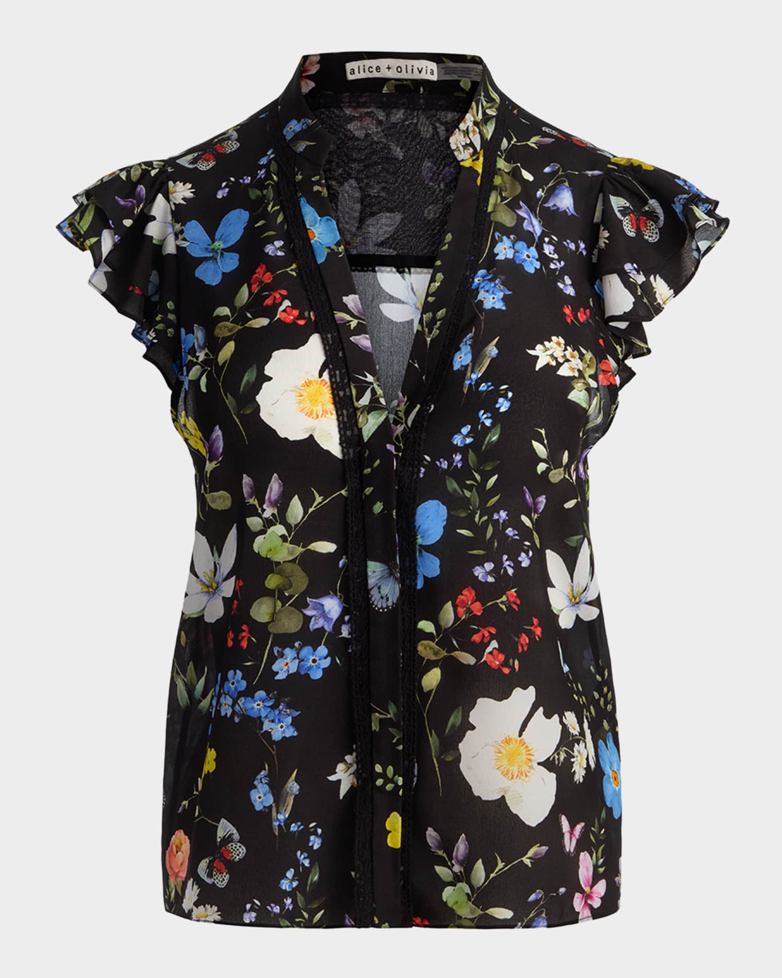 ALICE + OLIVIA Arlette Flutter-Sleeve Blouse | Neiman Marcus