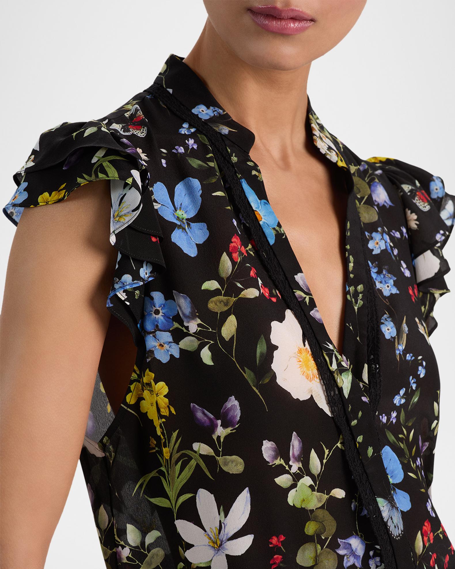 ALICE + OLIVIA Arlette Flutter-Sleeve Blouse | Neiman Marcus