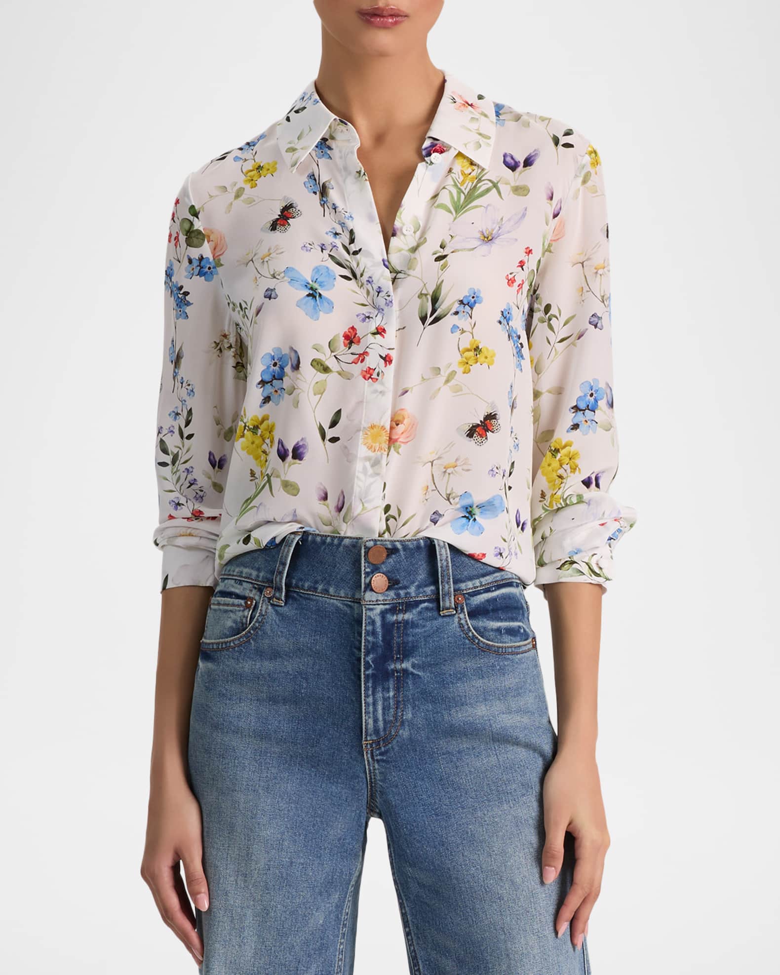 apolina 24aw ブラウス ALICE + OLIVIA Twisting Vines Willa Placket Top | Neiman Marcus
