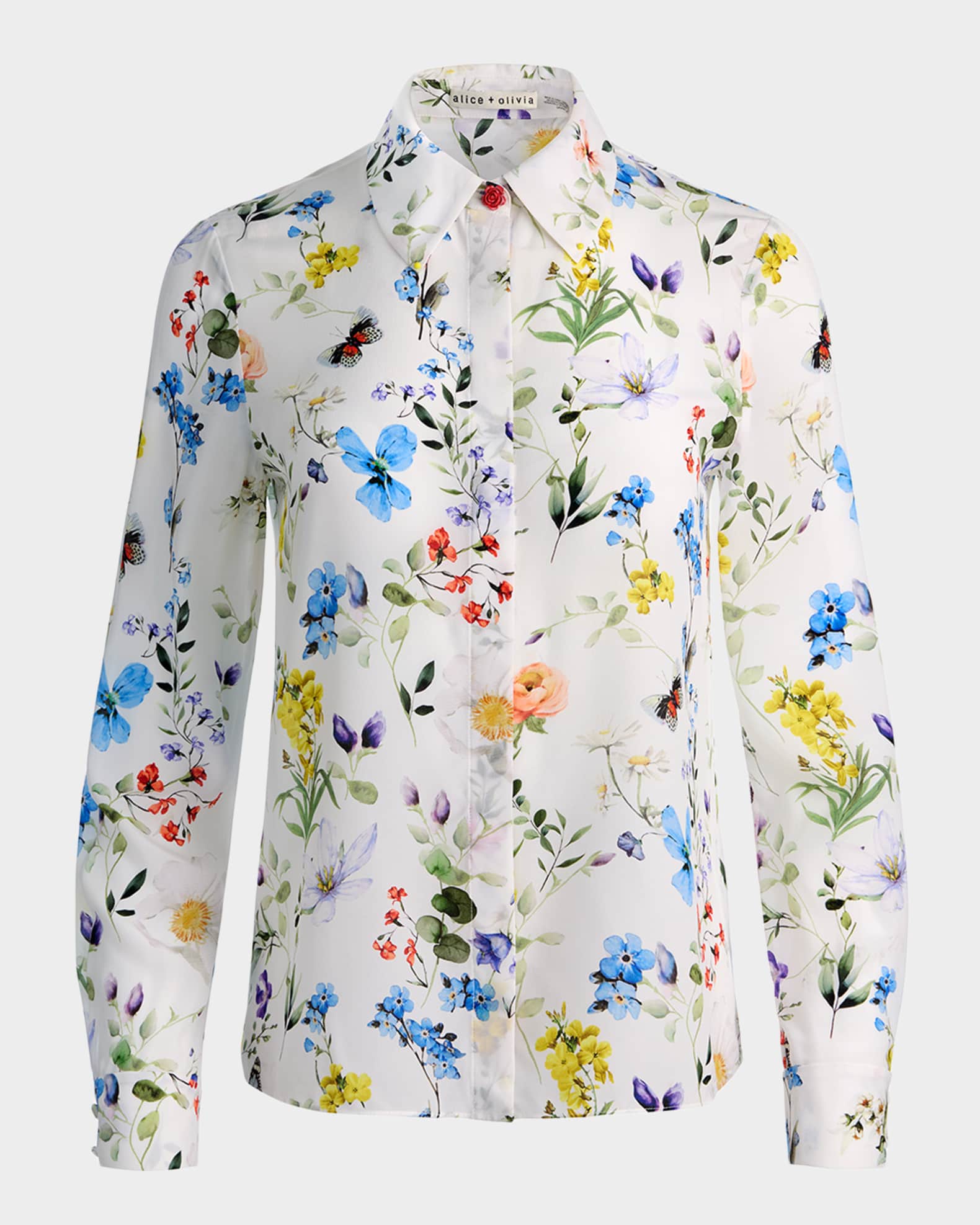 ALICE + OLIVIA Twisting Vines Willa Placket Top | Neiman Marcus