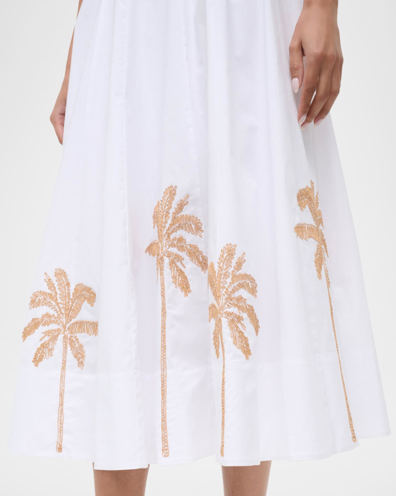 Wells Palm Tree Embroidered Poplin Midi Dress | Neiman Marcus