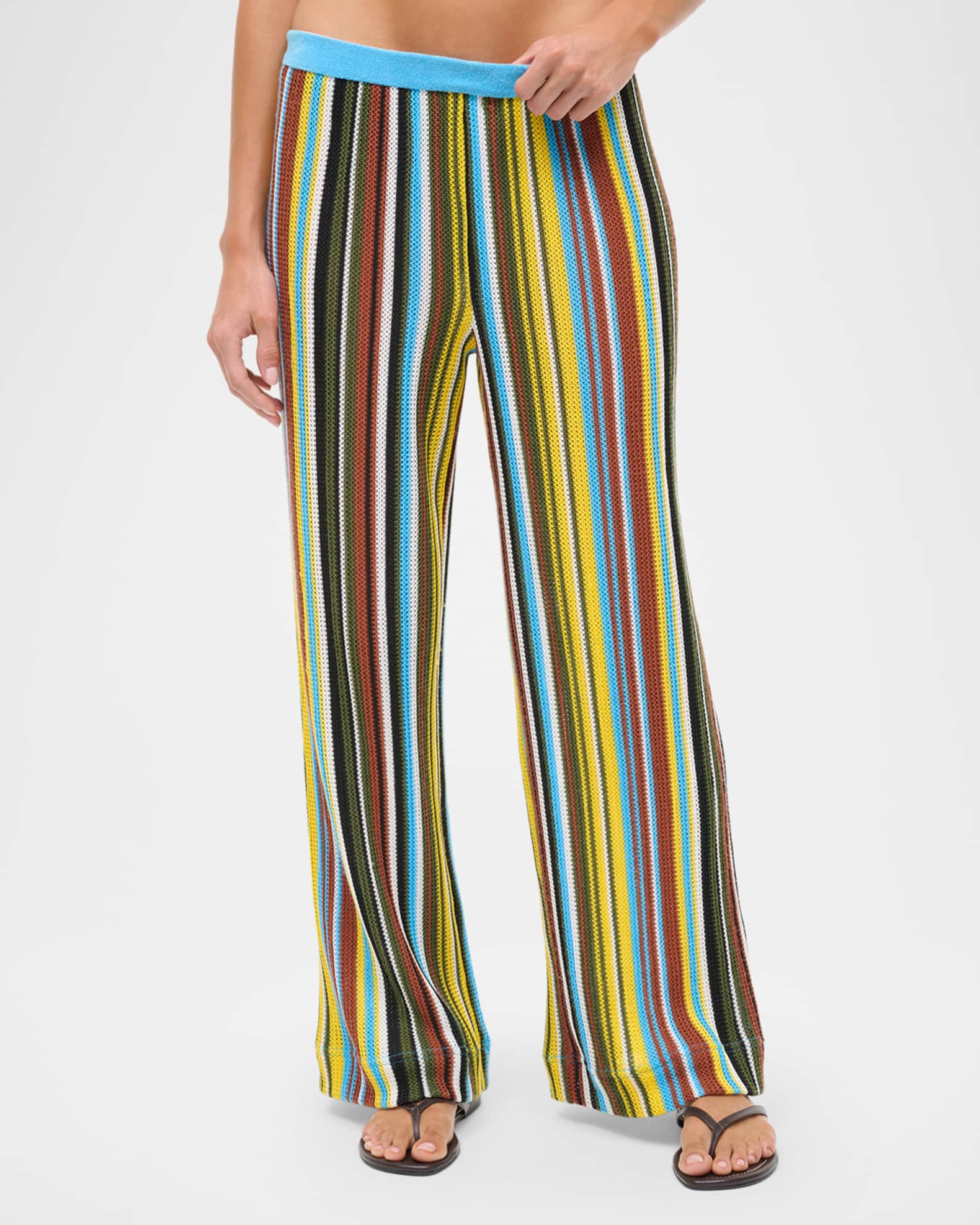 STAUD Ali Striped Crochet Knit Pants | Neiman Marcus