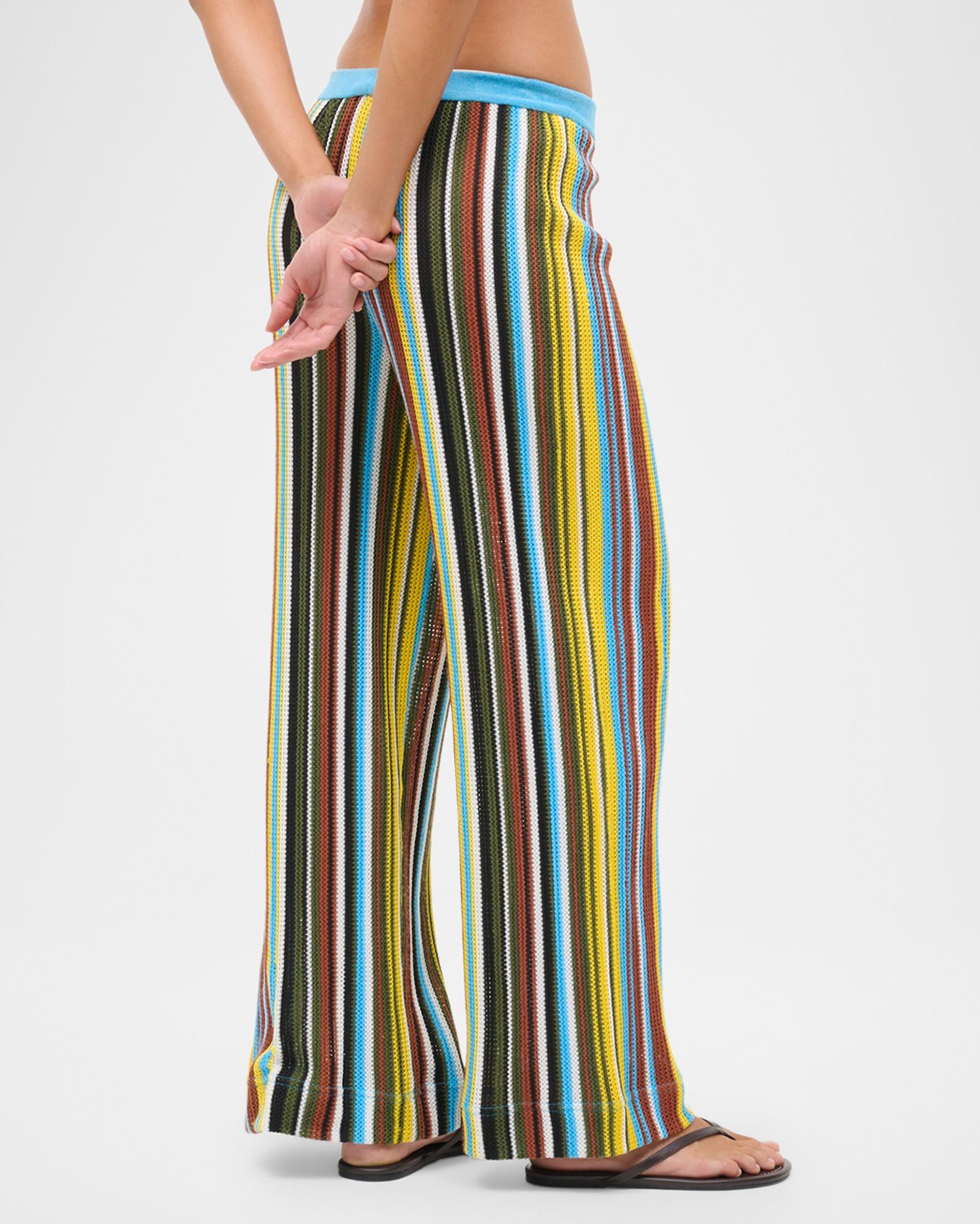 STAUD Ali Striped Crochet Knit Pants | Neiman Marcus