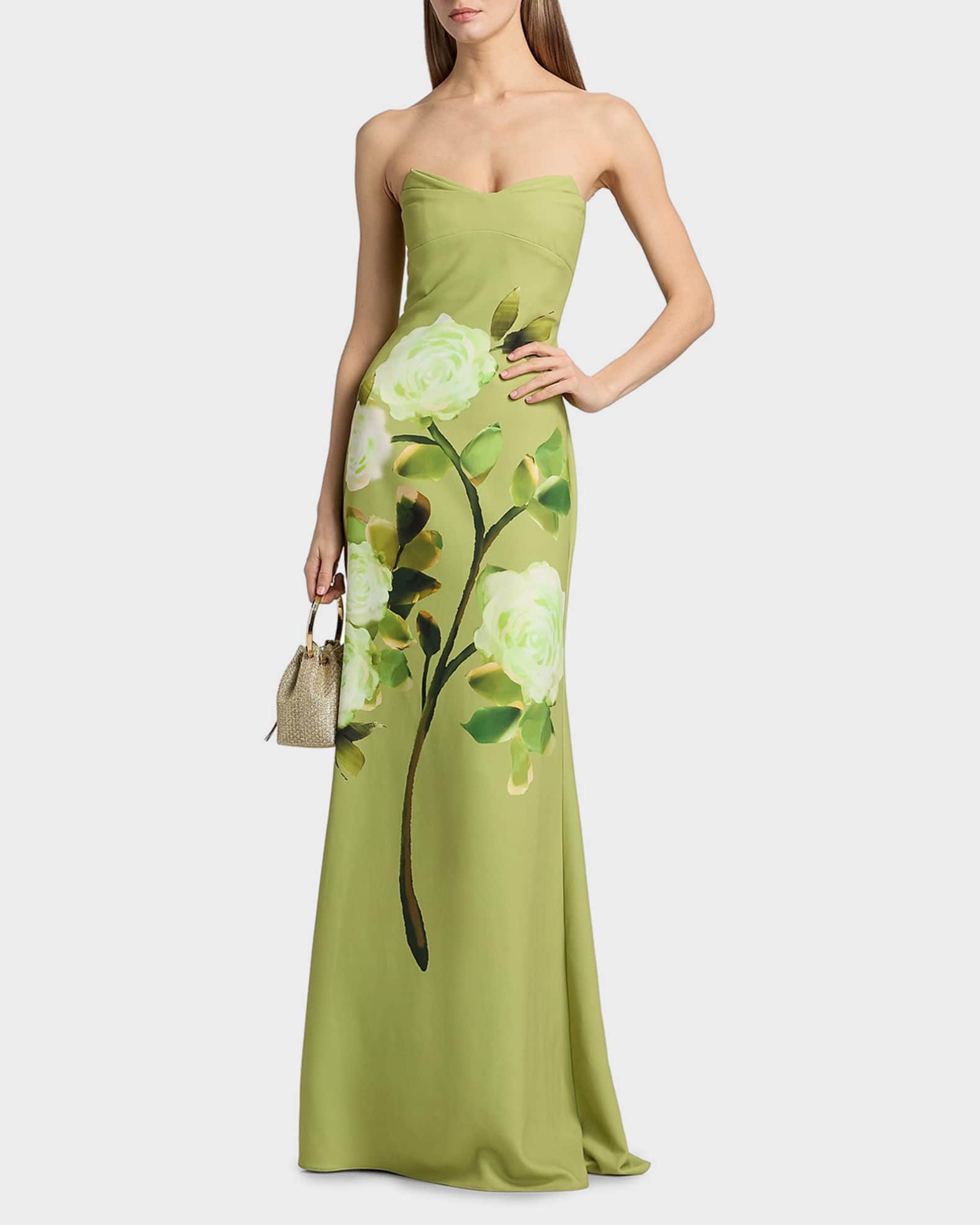 Strapless Floral Print Column Gown