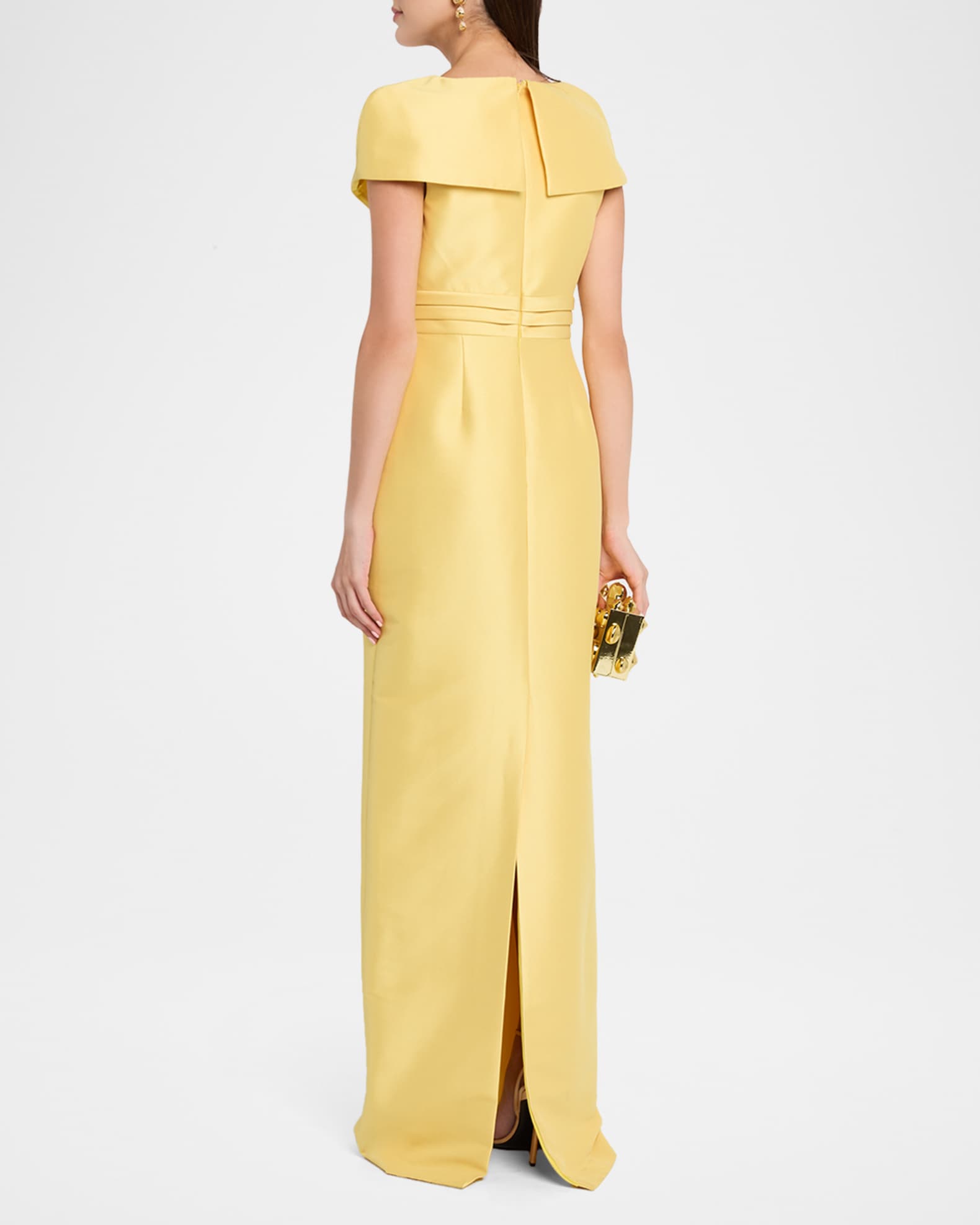 Badgley Mischka Faux-Wrap Mikado Column Gown | Neiman Marcus