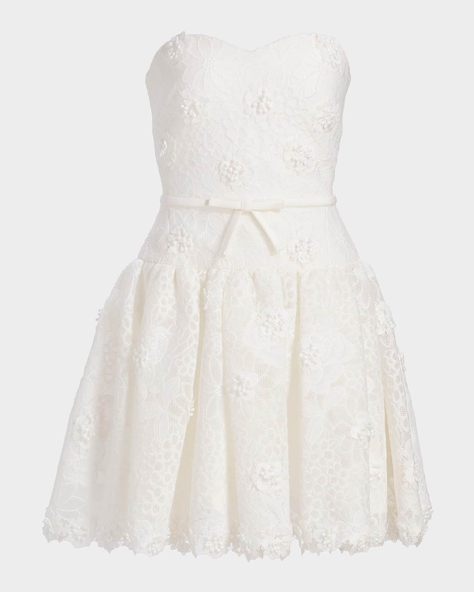 Badgley Mischka Strapless Bow Dropwaist Mini Dress