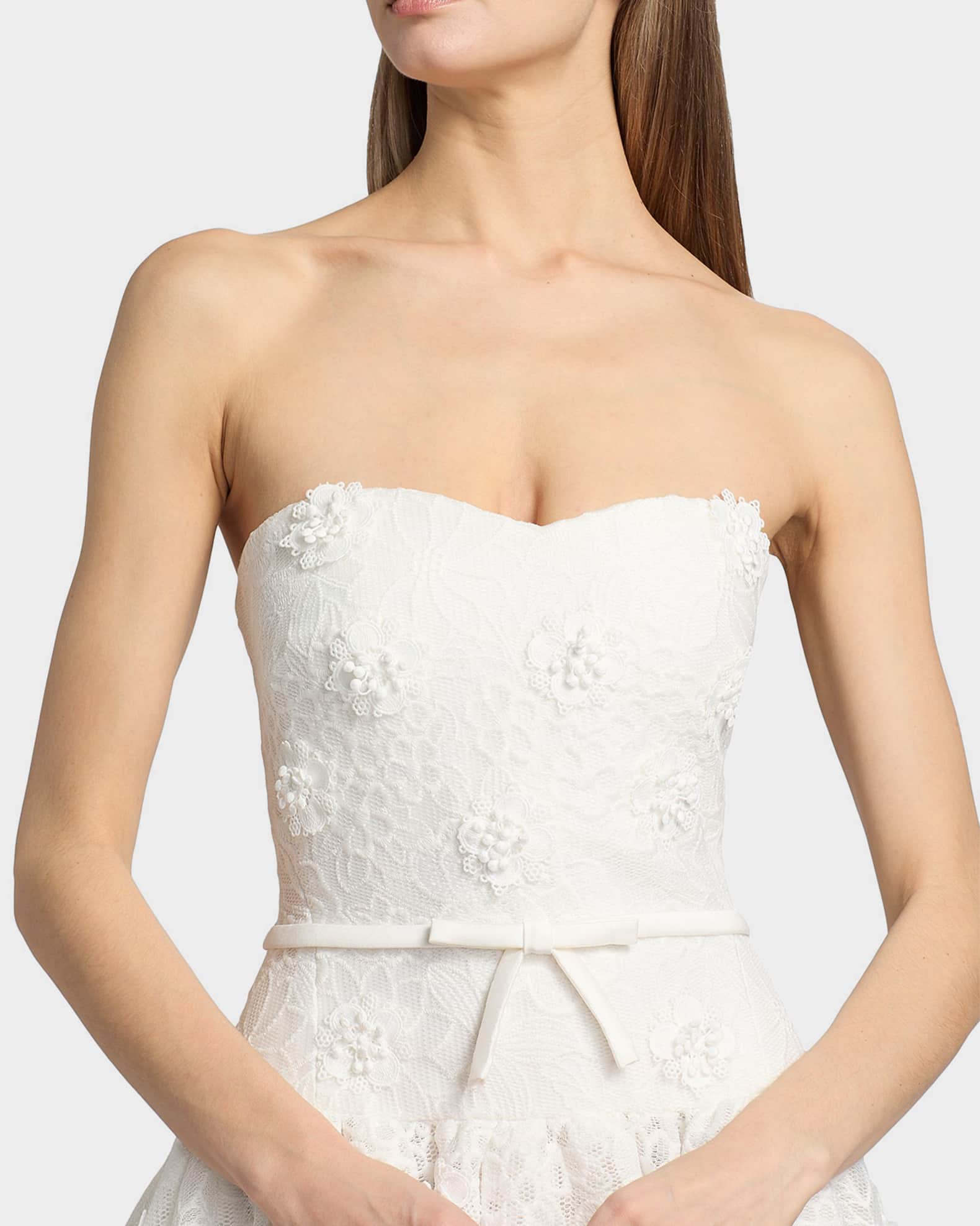 Badgley Mischka Strapless Bow Dropwaist Mini Dress | Neiman Marcus