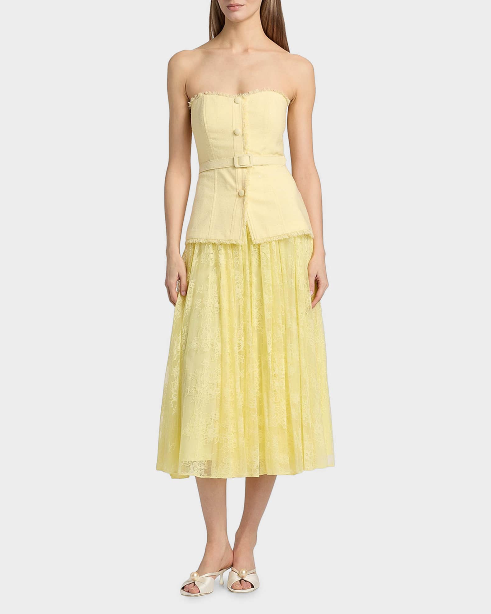 Badgley Mischka Tweed Lace Peplum Midi Dress | Neiman Marcus