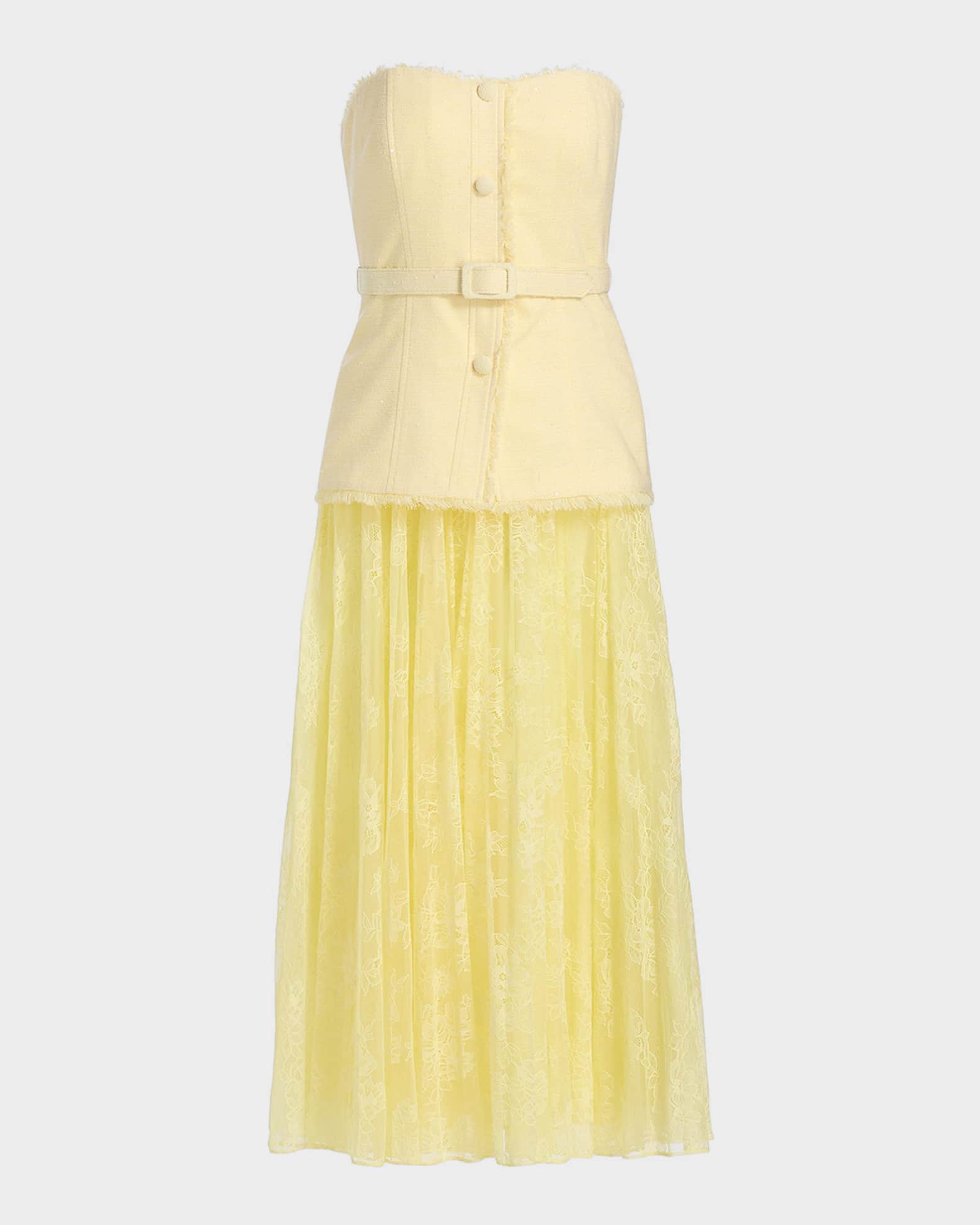 Badgley Mischka Tweed Lace Peplum Midi Dress | Neiman Marcus
