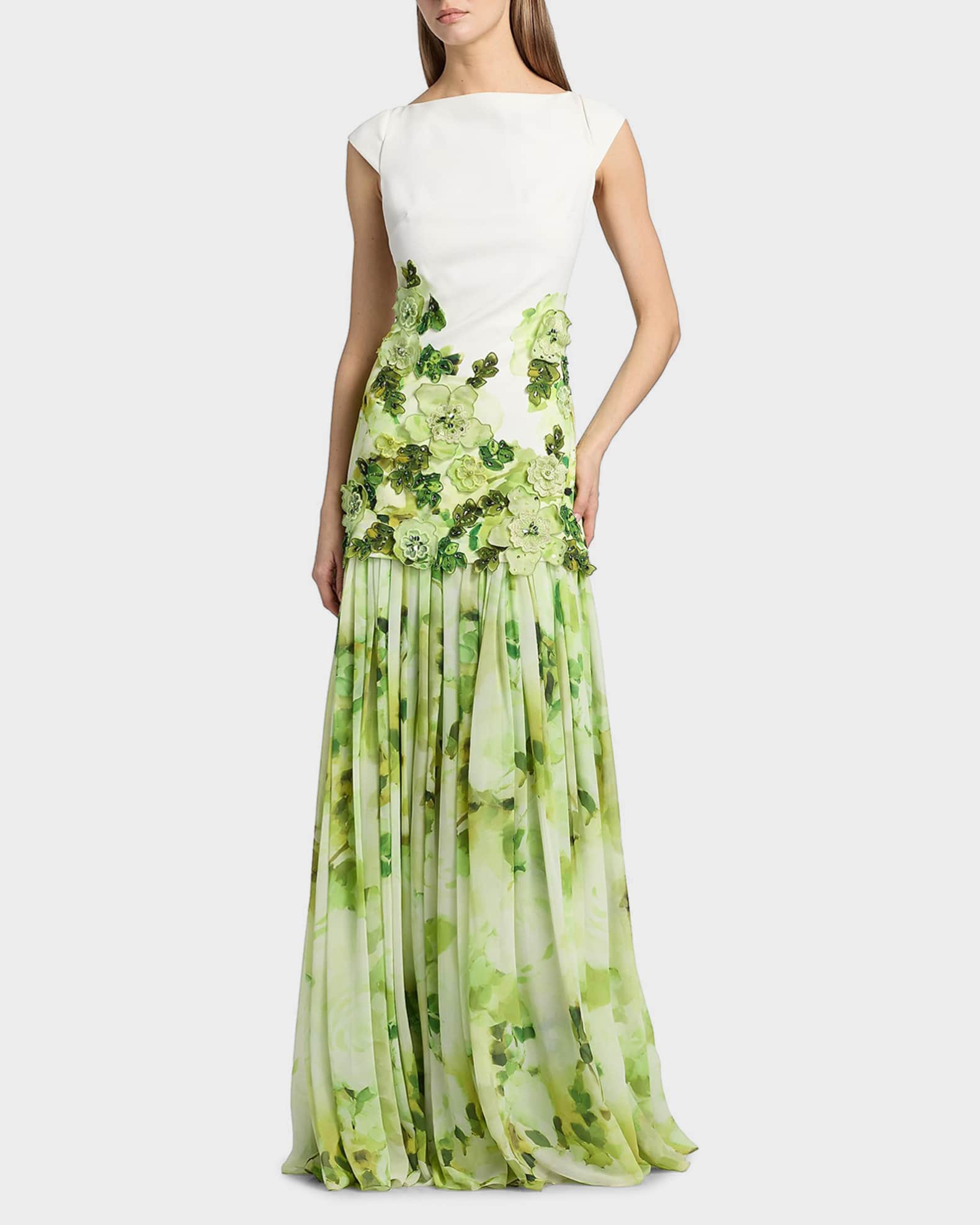 badgley mischka dress Beaded Flutter Slv Gown- Periwinkle Badgley Mischka brings signature red Badgley Mischka Floral Print Dropwaist