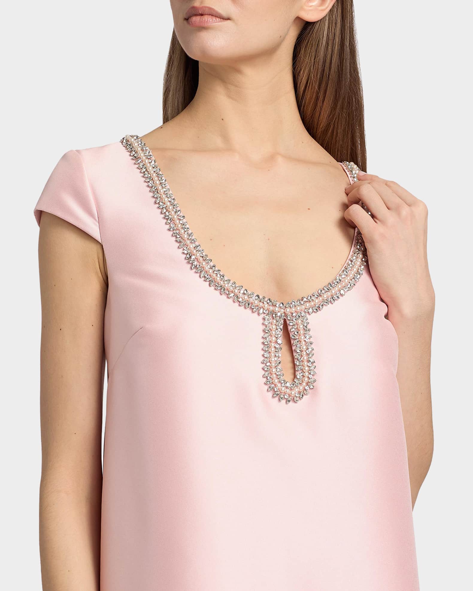 Badgley Mischka Beaded Scoop Neck Mini Shift Dress | Neiman Marcus