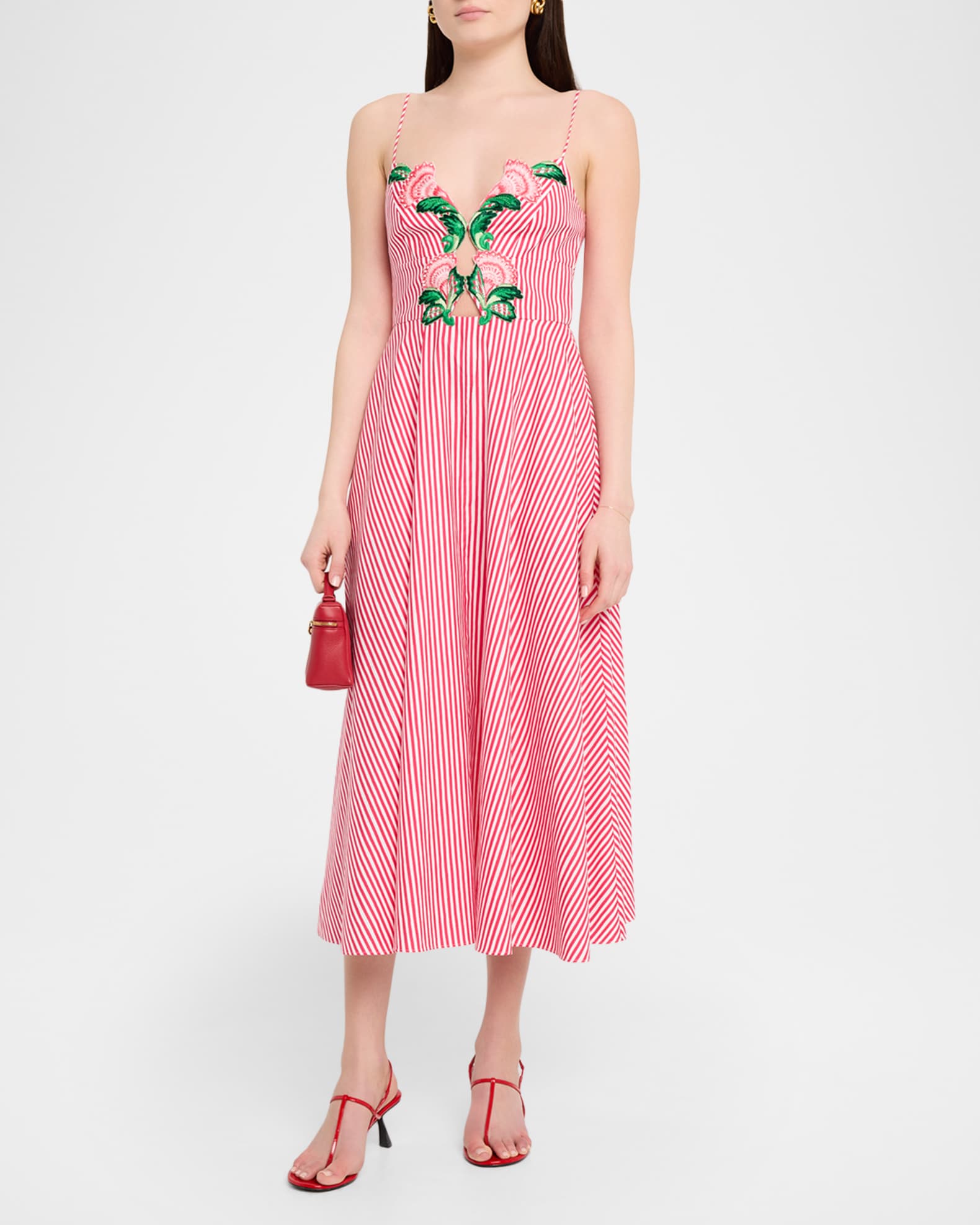 Saloni Jana-B Embroidered Cotton Midi Dress | Neiman Marcus
