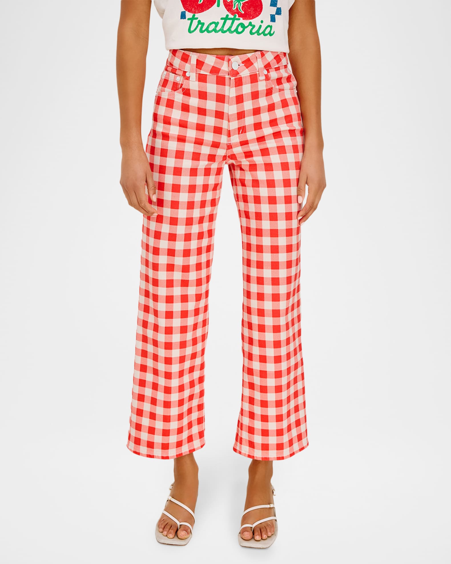 Rails x Giadzy Getty Cropped Wide-Leg Gingham Jeans | Neiman Marcus