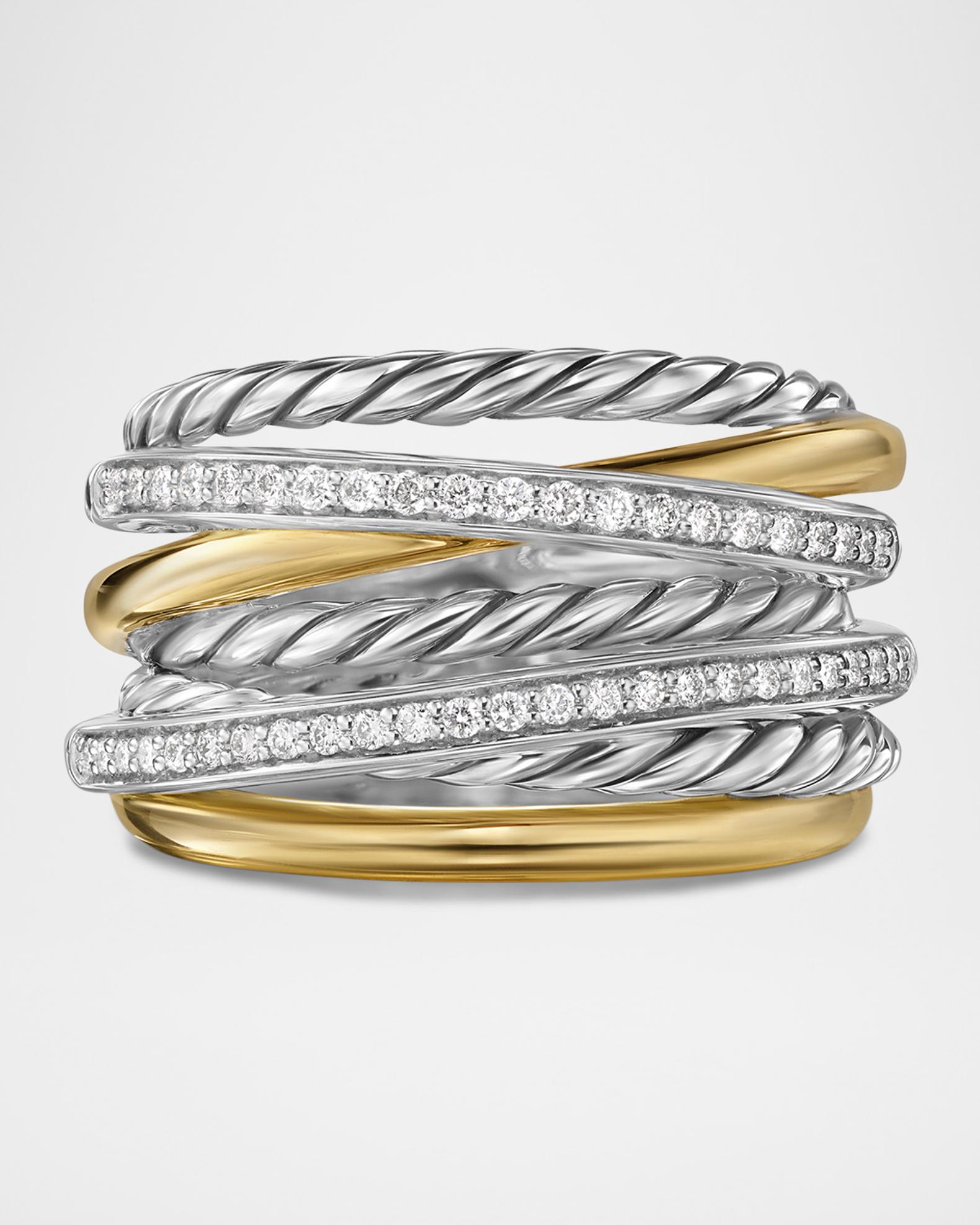 Crossover 7 Row Ring with Diamonds in Silver and 18K Gold | Neiman Marcus