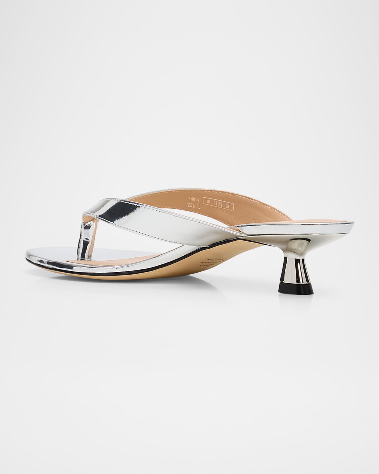Stuart Weitzman Rio Metallic Leather Kitten-Heel Thong Sandals | Neiman ...