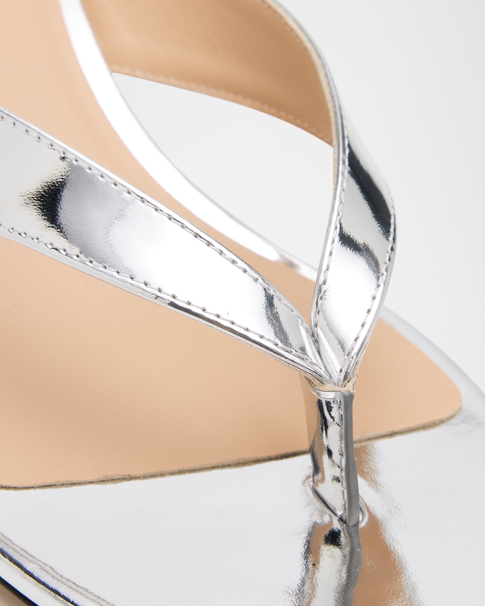 Stuart Weitzman Rio Metallic Leather Kitten-Heel Thong Sandals | Neiman ...