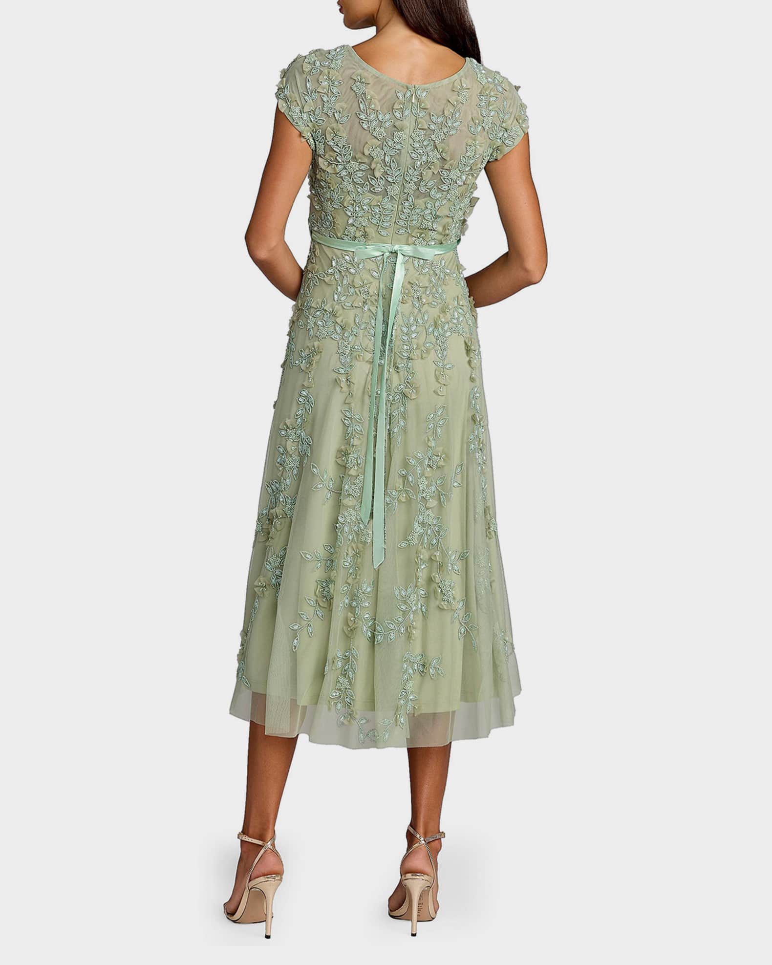 Mac Duggal Women's Floral Embellished Cap Sleeve Midi Dress - Sage