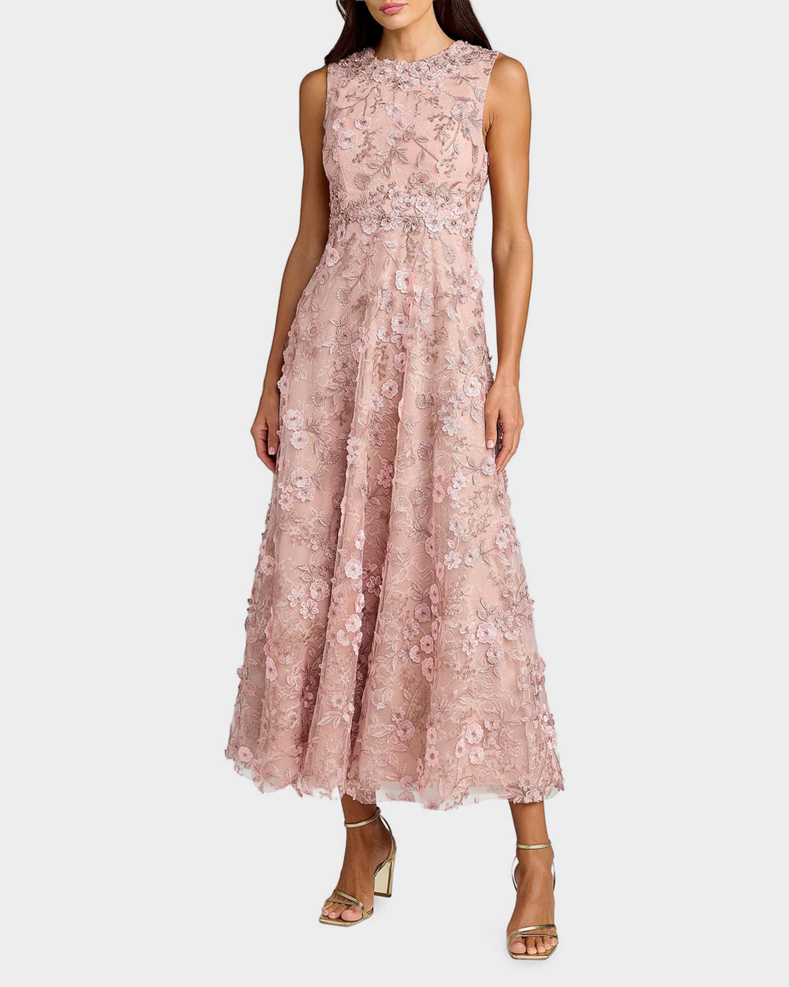 knee length dresses for ladies Floral Midi Dress with V-Neck Puff Sleeves & Empire Waist Floral / 4 main image 0