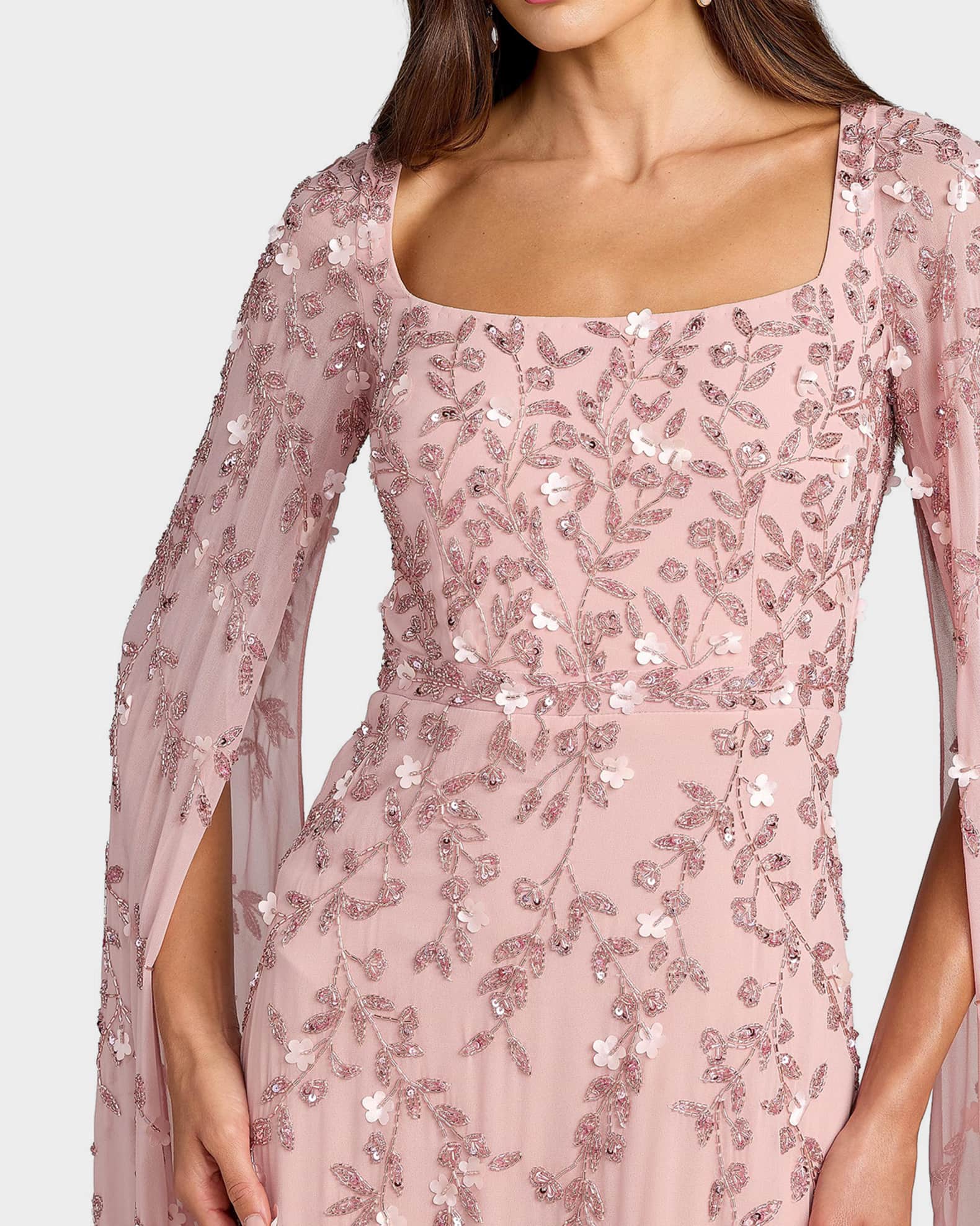 Mac Duggal Embellished Georgette Cape-Sleeve Gown