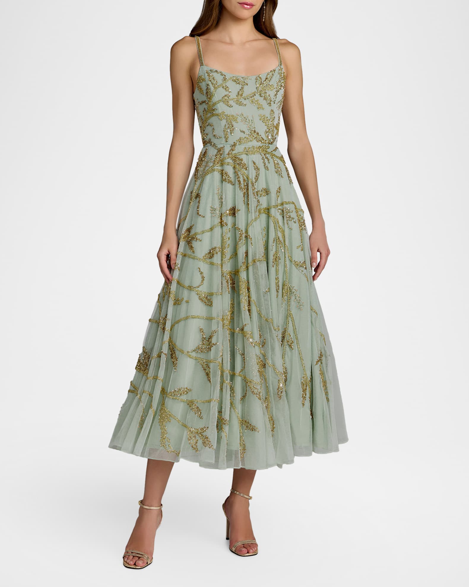 slim fit dress slacks Green Scoop Neck Embellished Dress With Bow Detail main image 0