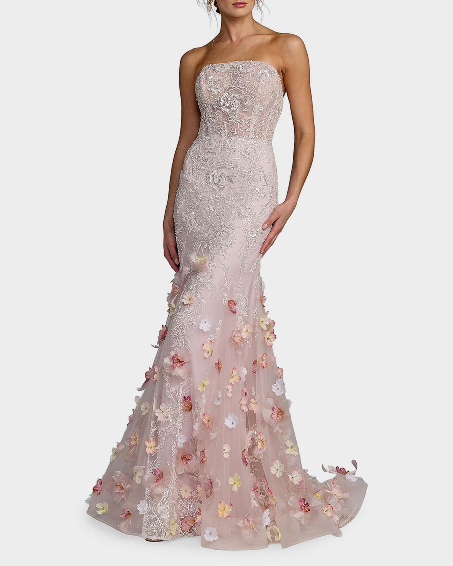 fitted lace wedding dress Ivonne D ID1402 - Long Embroidered Tulle, Allover Lace, Beading, Sequin & Stone Accents Mermaid Dress main image 1