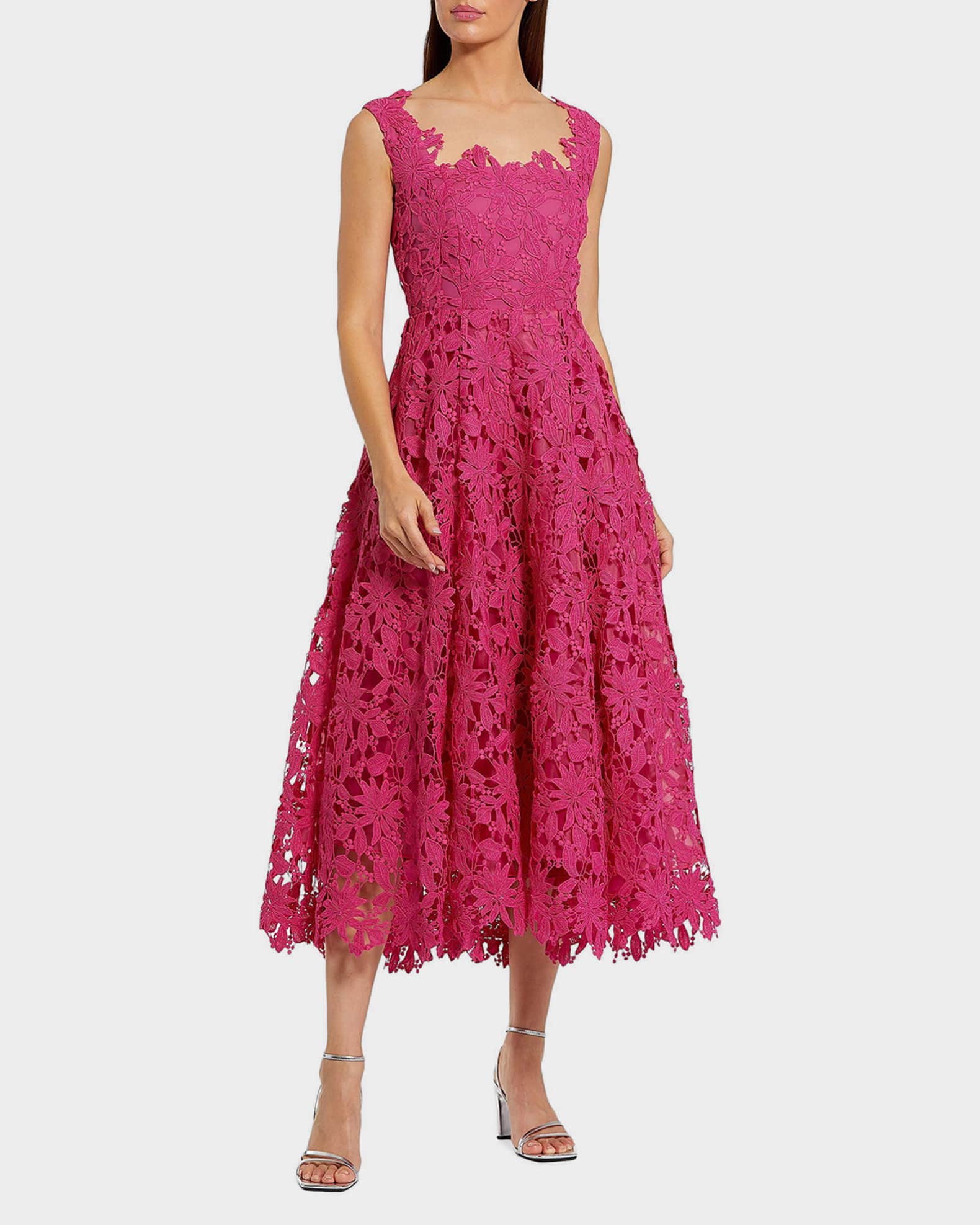knee length dresses for ladies Women's Orchid A-line Midi Dress Pink/Cream White S/M/L MEAN BLVD main image 0