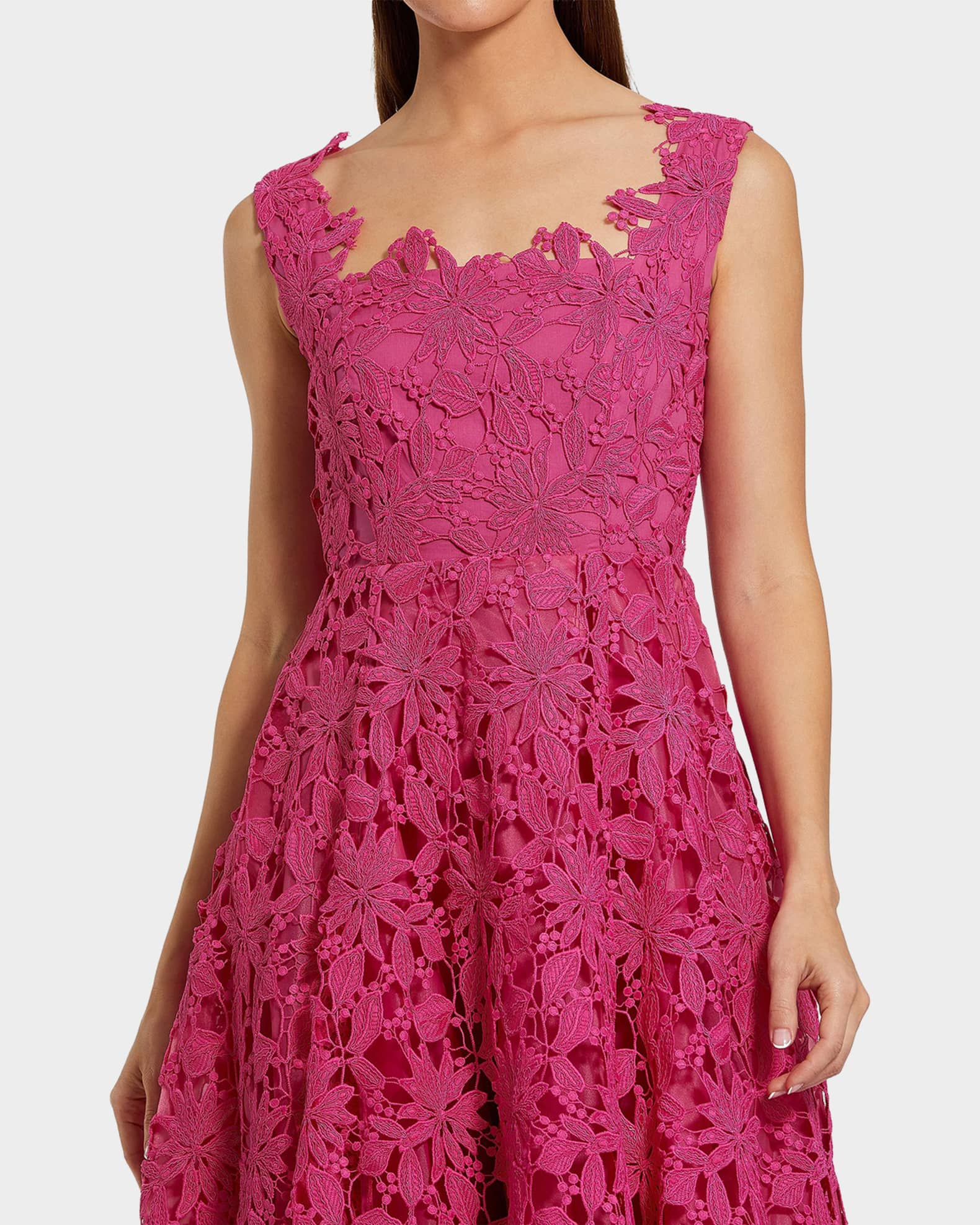 lace a line midi dress Mac Duggal Women's Lace A-Line Midi-Dress - Hot Pink main image 1