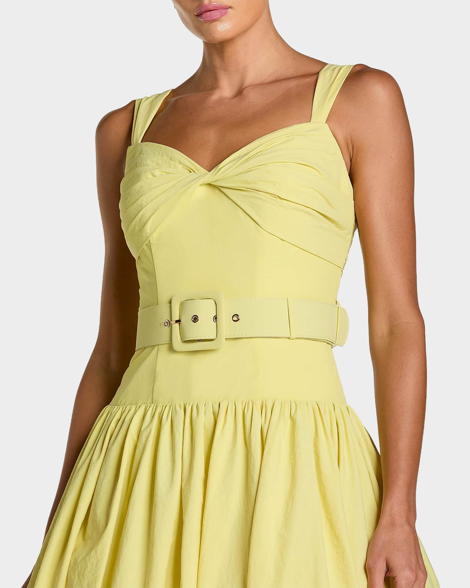 Mac Duggal Faille Fit & Flare Belted Midi-Dress | Neiman Marcus