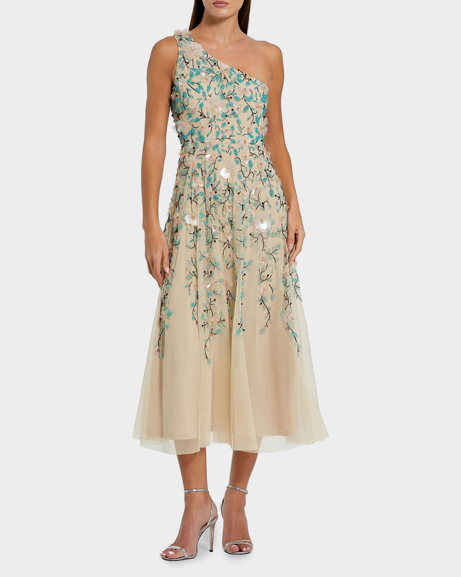 open lace back dress Yellow Floral Embroidered One Shoulder Dress - Maxi Dresses main image 1