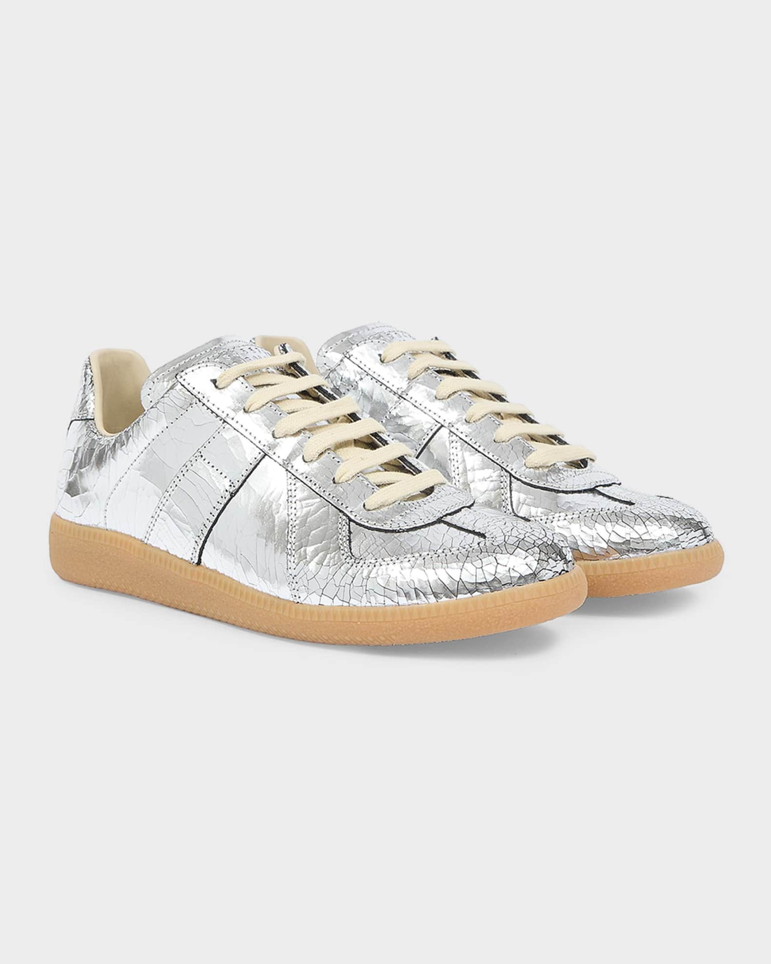 な*こ様 Maison Margiela メタリック　ホワイトゴールド　レア　二 Maison Margiela XO Replica Metallic Leather Low-Top Sneakers