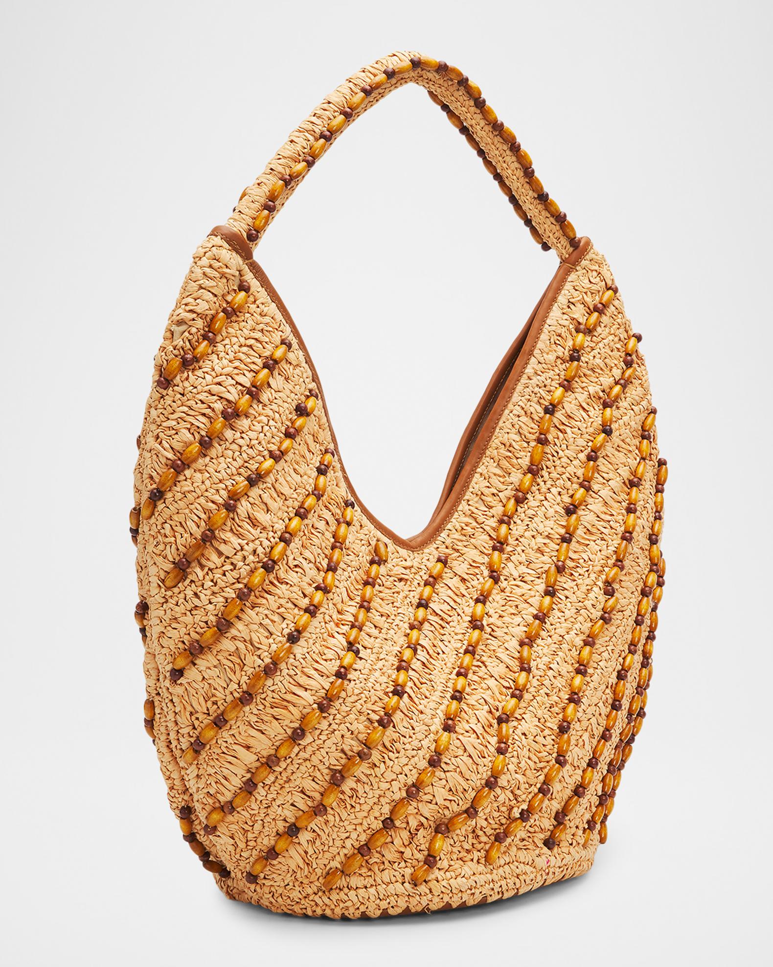 BTB Los Angeles Paisley Beaded Raffia Hobo Bag | Neiman Marcus