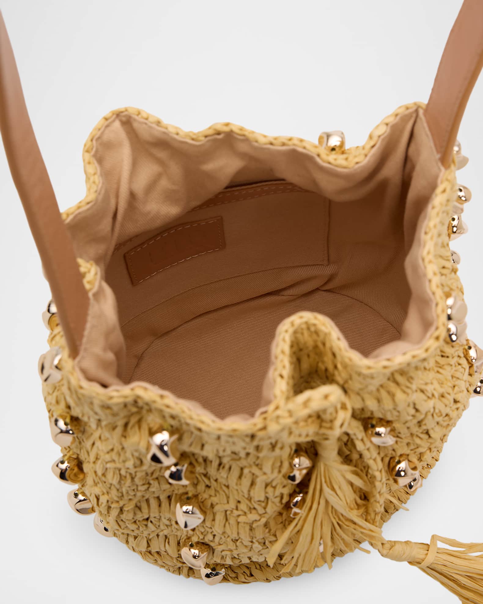 BTB Los Angeles Gaila Studded Raffia Bucket Bag | Neiman Marcus