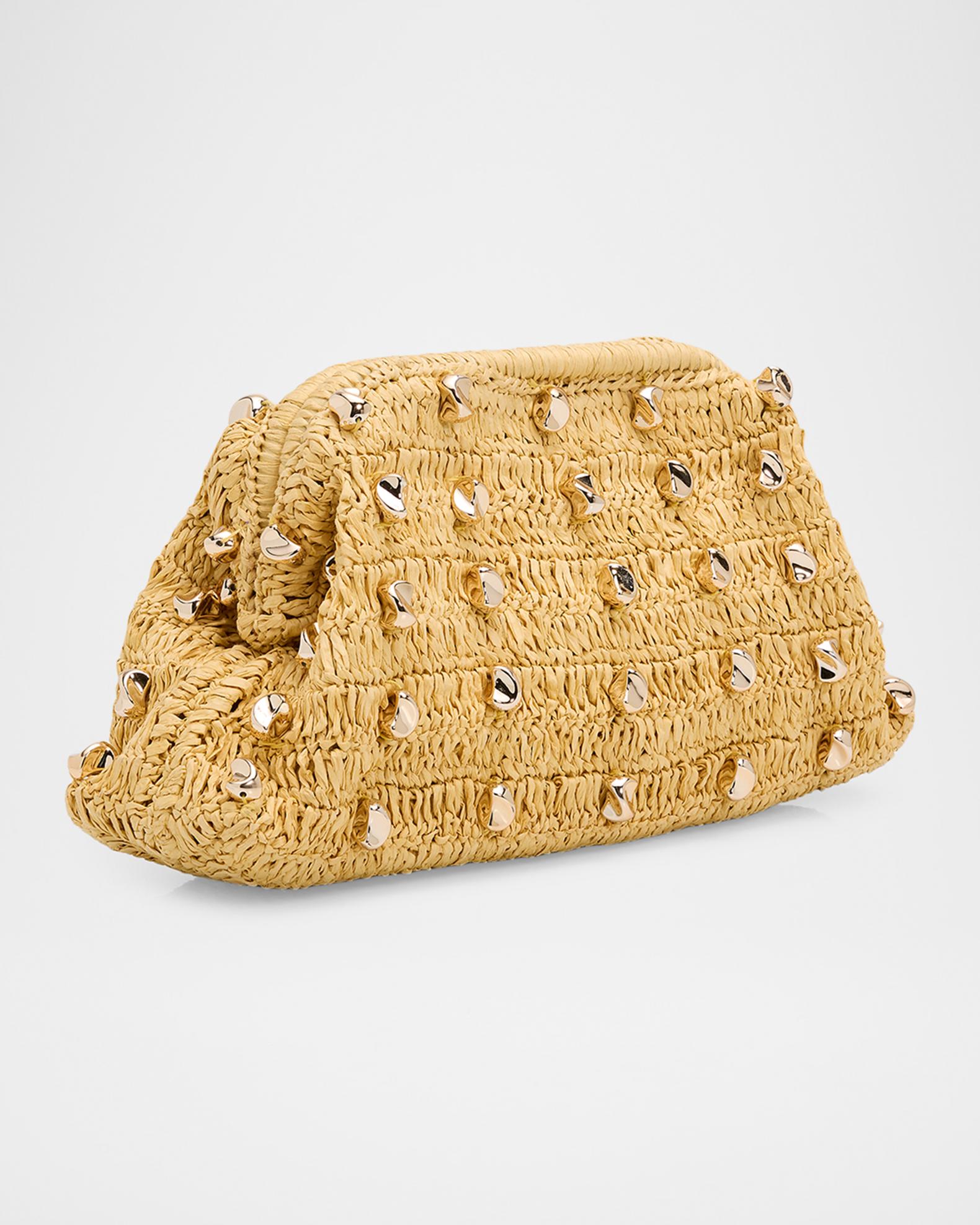 BTB Los Angeles Gaila Studded Raffia Clutch Bag | Neiman Marcus
