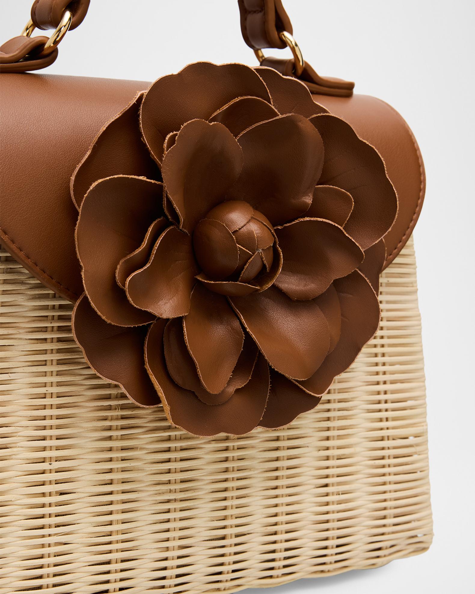 BTB Los Angeles Melody Flower-Embellished Rattan Top-Handle Bag