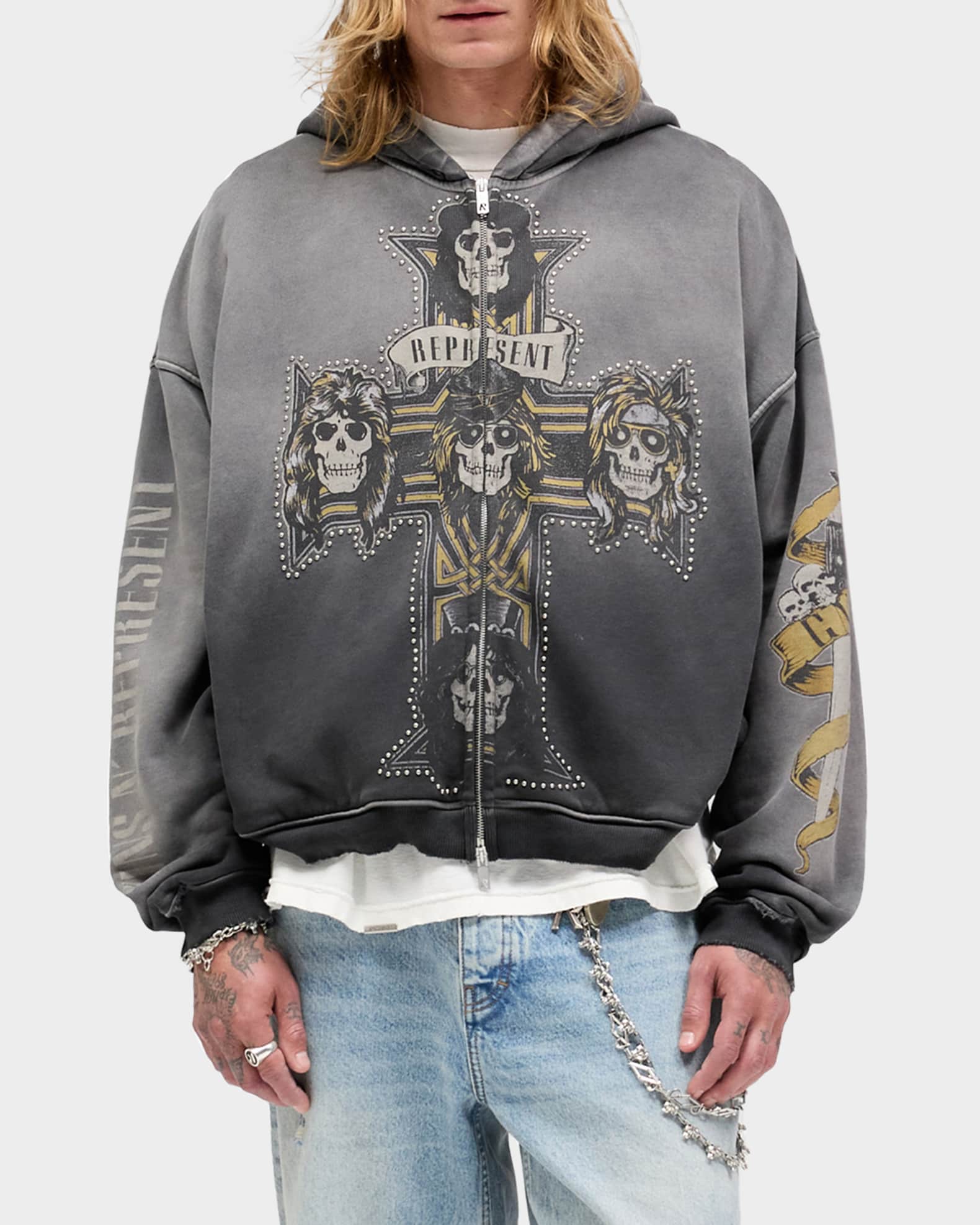 REPRESENT x Guns N' Roses Men's Cross Zip Through Hoodie | Neiman
