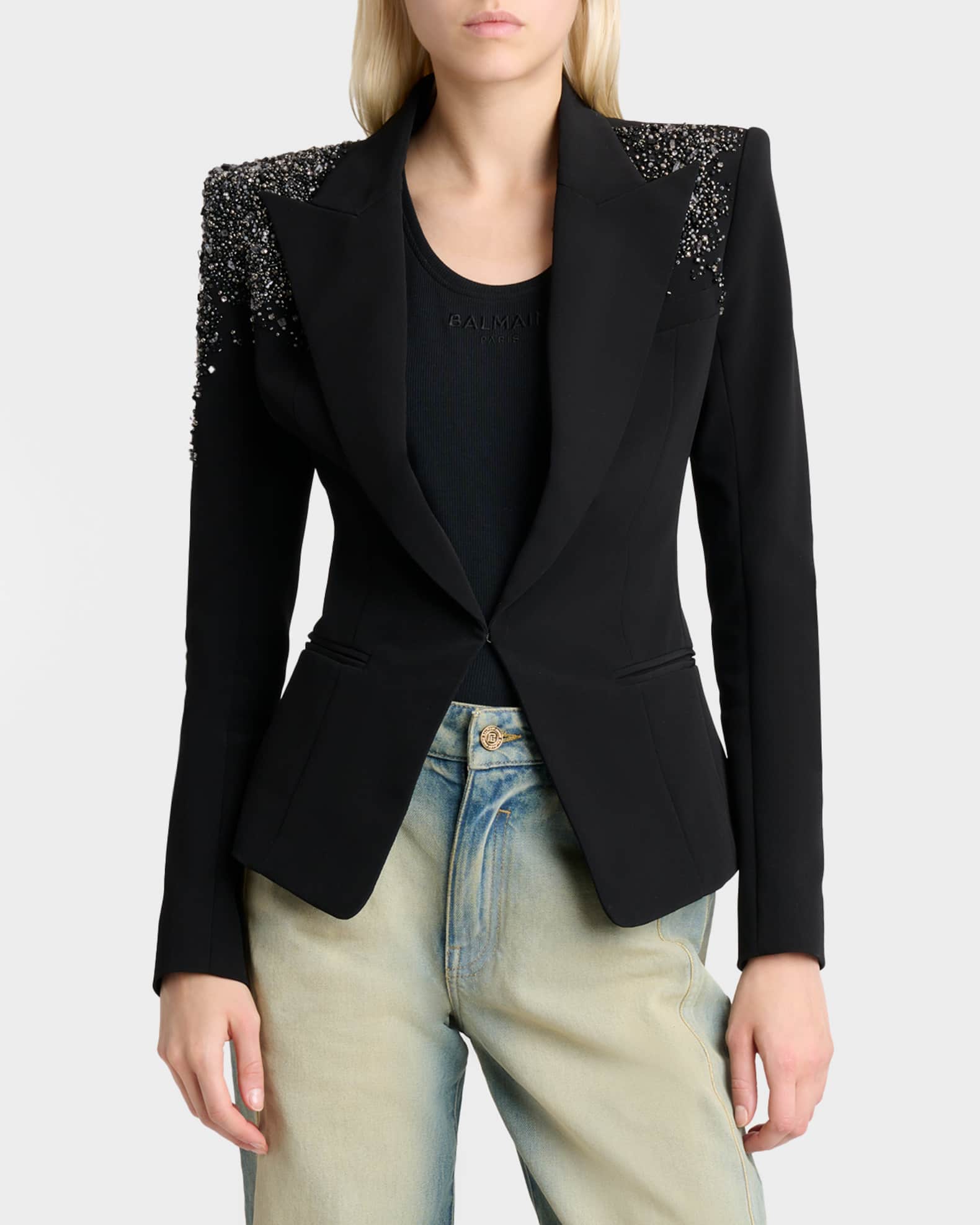 Balmain Amethyst Embroidered Single-Breasted Tailored Jacket