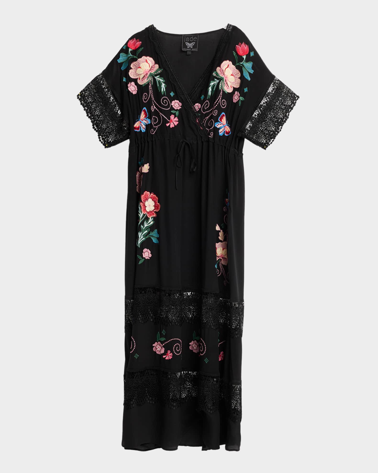 Johnny Was Women's Adeline Amapola Embroidered Silk Maxi Dress - Black - Size XL