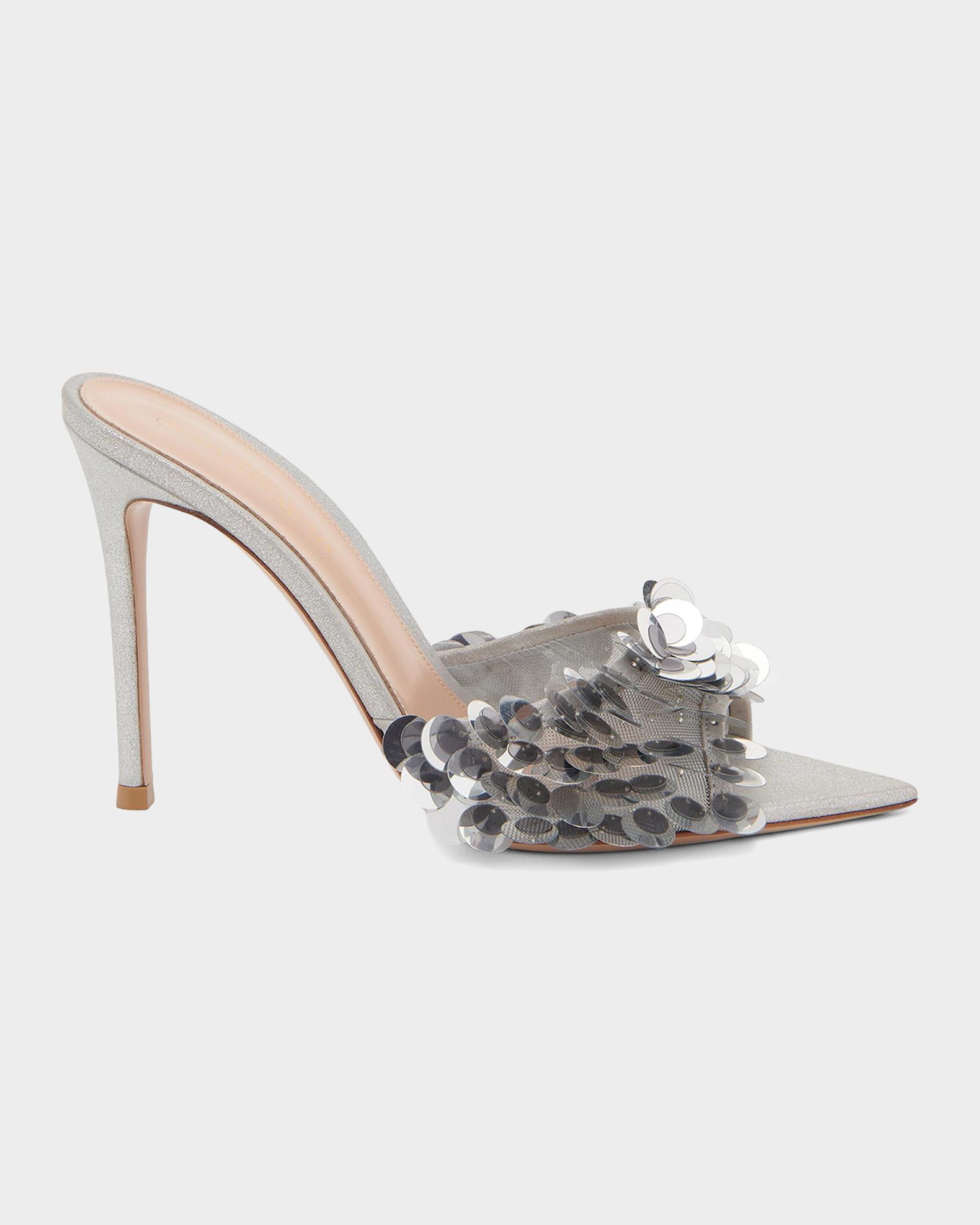 Gianvito Rossi 85mm Sequined Suede Mule Sandals | Neiman Marcus
