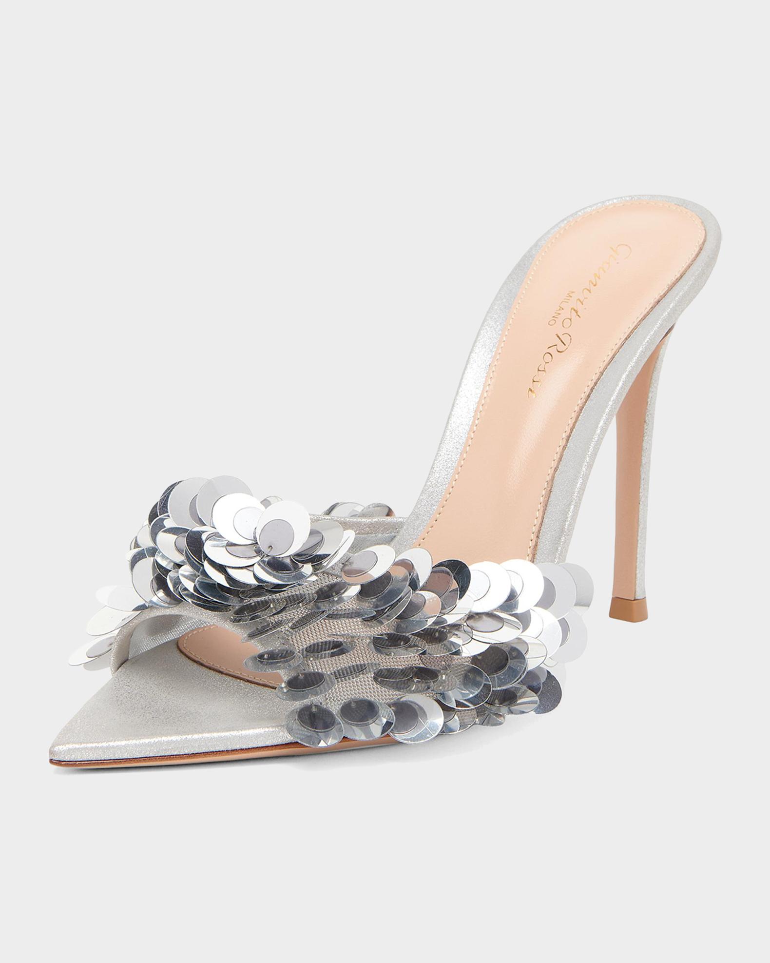 Gianvito Rossi 85mm Sequined Suede Mule Sandals | Neiman Marcus