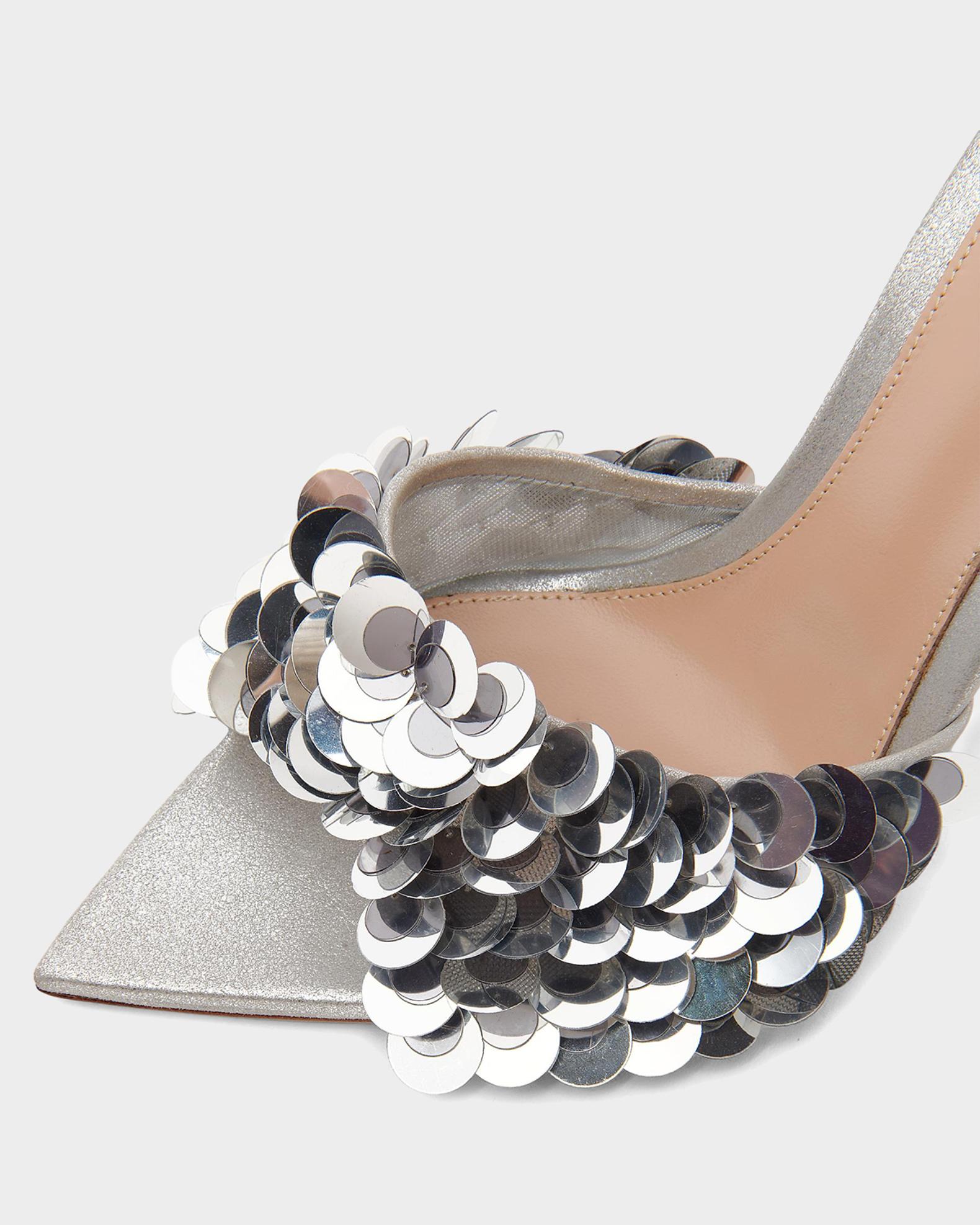Gianvito Rossi ALISE シルバーミュール Gianvito Rossi 85mm Sequined Suede Mule Sandals | Neiman Marcus