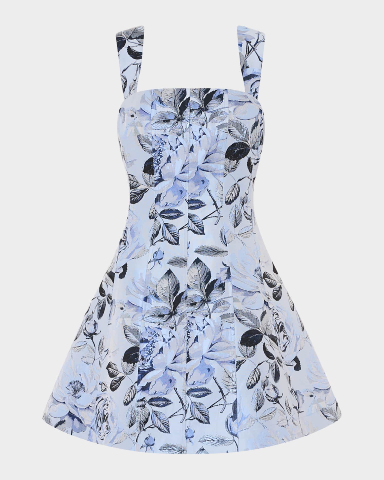 slim fit dress slacks Shadow Rose Jacquard Sleeveless Fit & Flare Dress W/ Bias Trim 4 / Blue RV