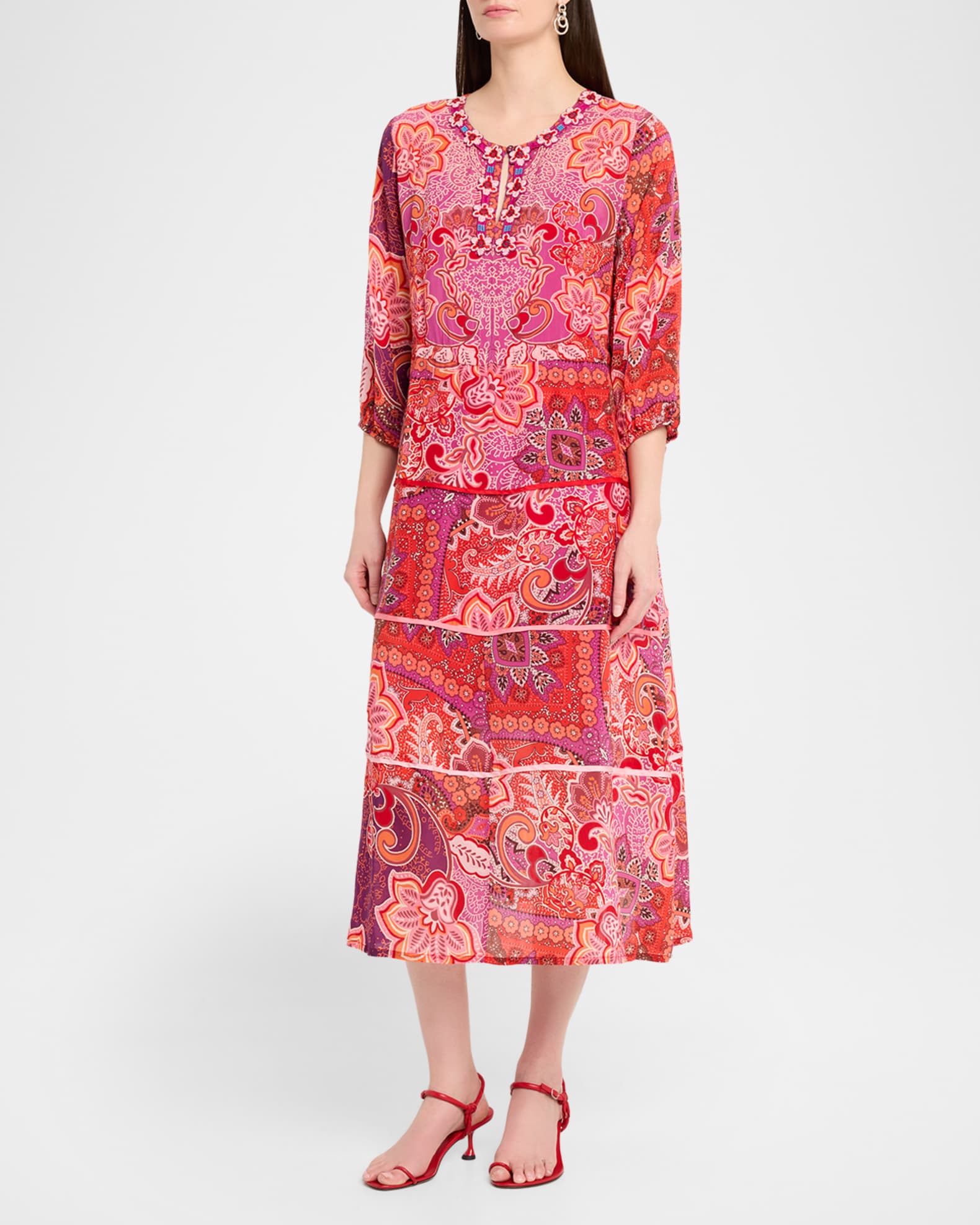 by johnny lacework strap midi dress Johnny Was Women's Lantana Els Printed Midi-Dress - Lantana Scarf