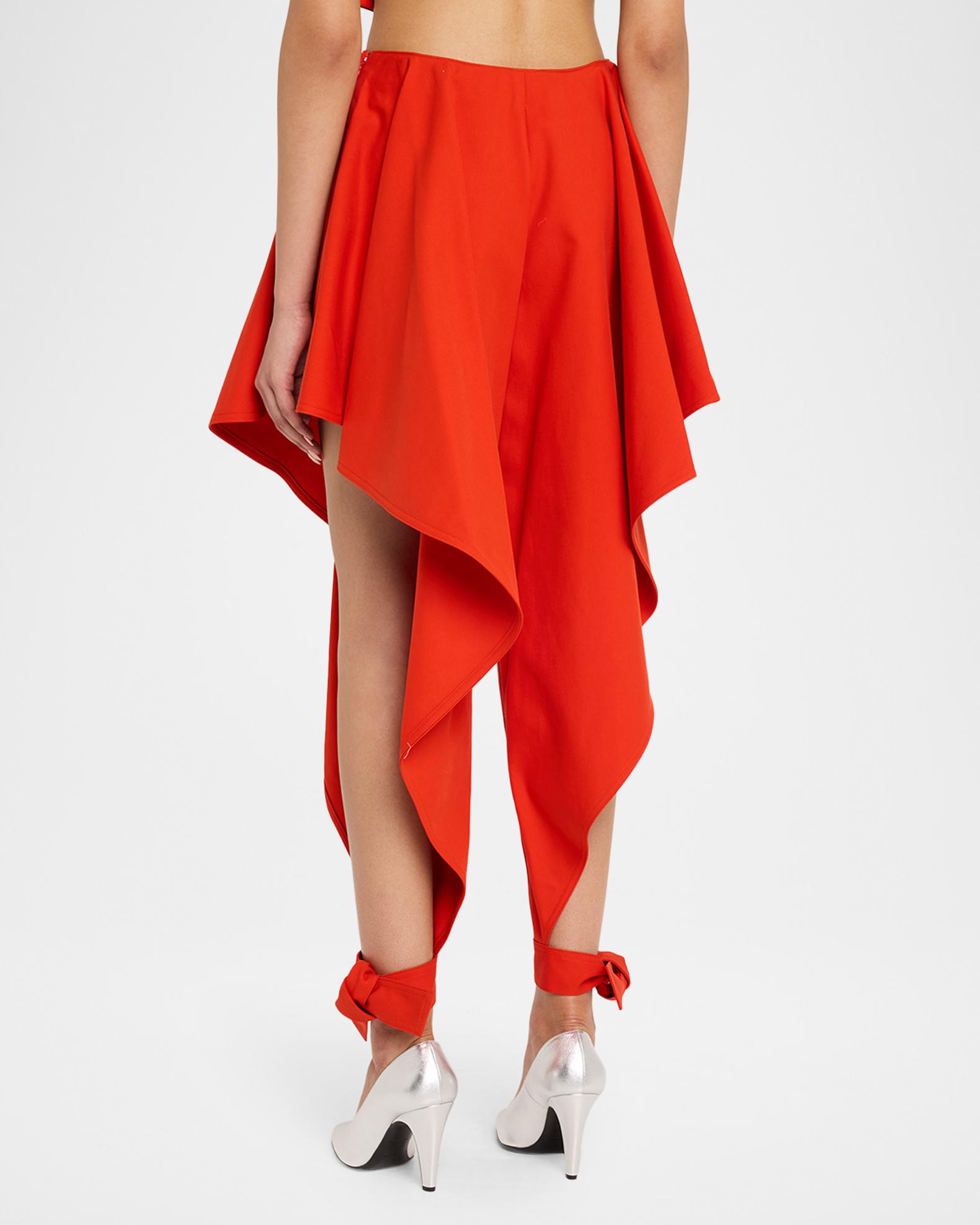 ALAÏA Cotton Gabardine Ruffle Paneled Ankle-Tie Pants | Neiman Marcus