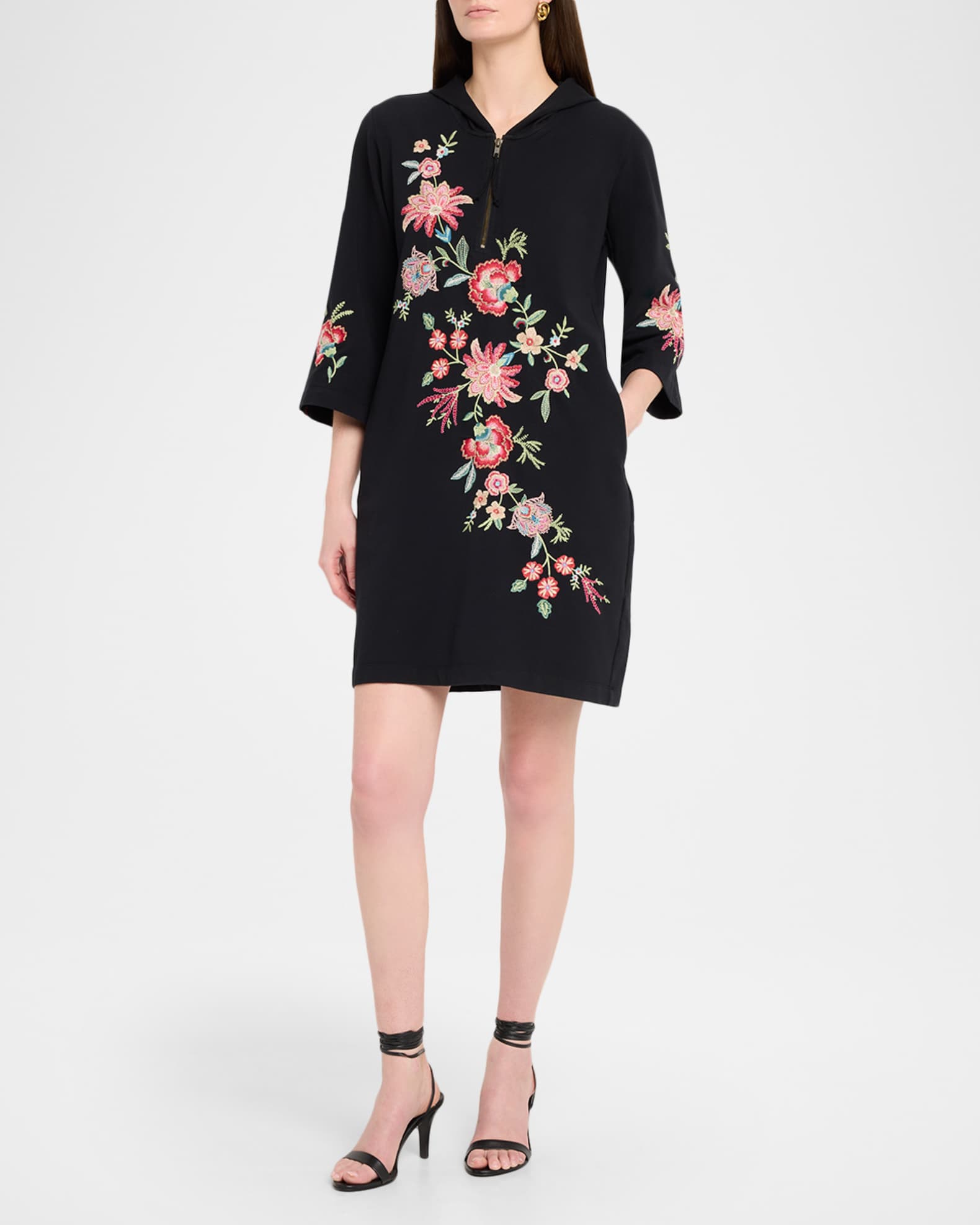 Johnny Was Junie Floral-Embroidered Hoodie Beach Dress | Neiman Marcus