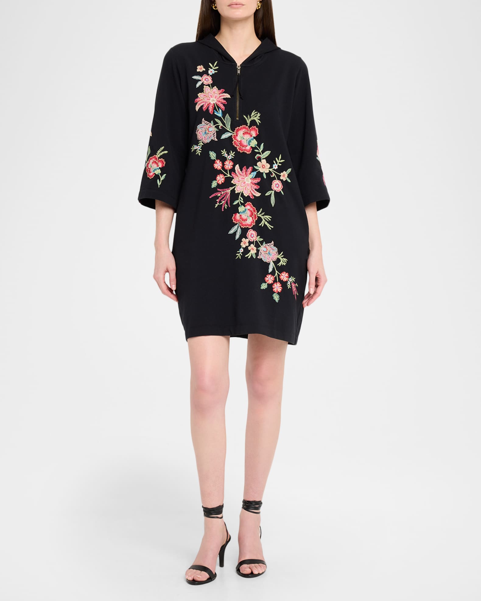 Johnny Was Junie Floral-Embroidered Hoodie Beach Dress