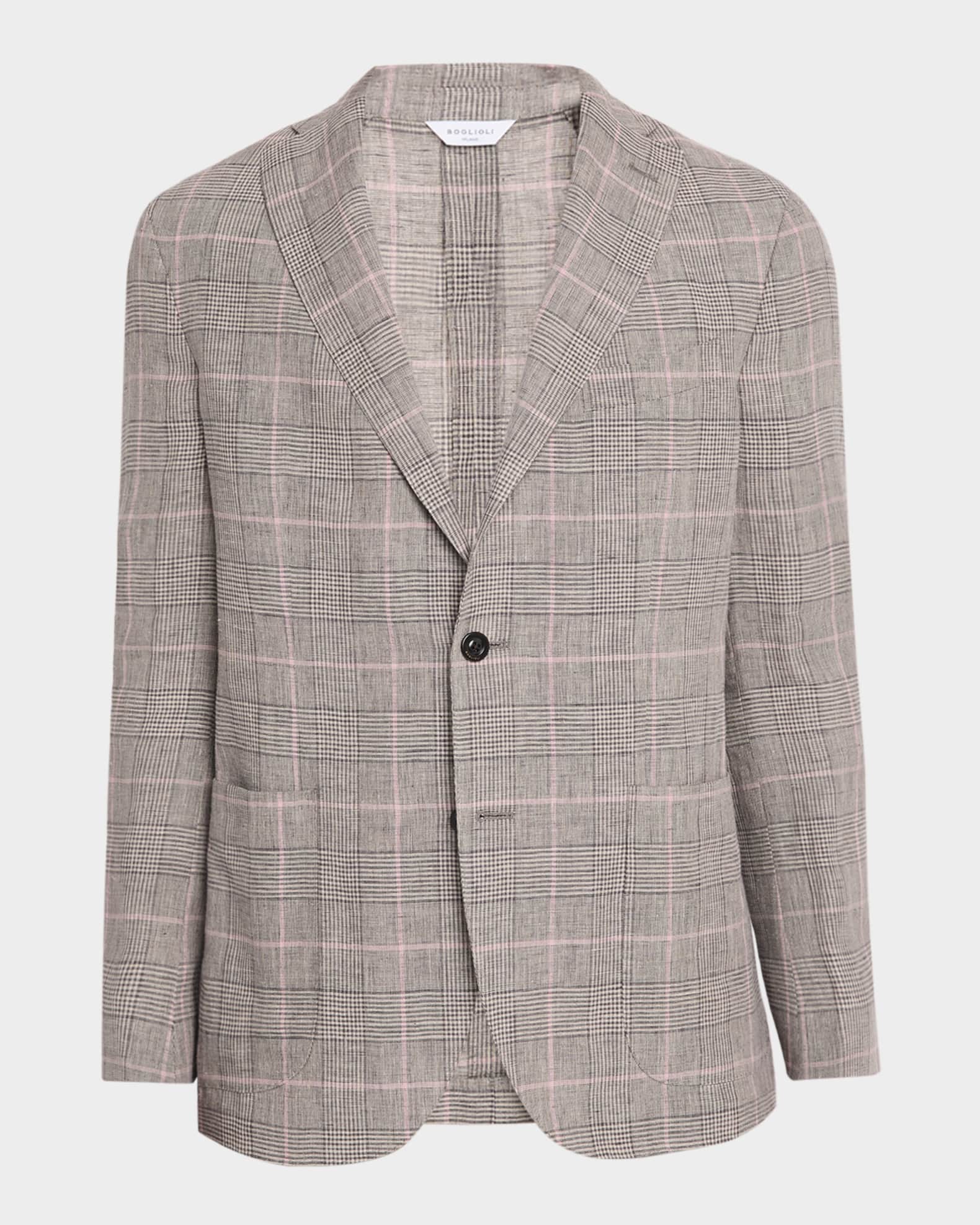 【Shin 様】BOGLIOLI K.JACKET グレンチェック3Bジャケット Boglioli Men's Glen Plaid Linen Single-Breasted Jacket | Neiman Marcus