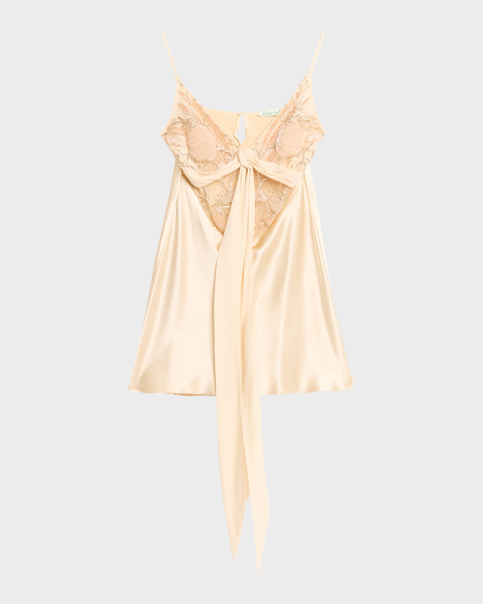 Wiederhoeft Blumen Embroidered Satin Mini Slip Dress, Champagne, Women's, 6, Cocktail & Party Wedding Guest Dresses Slip Dresses