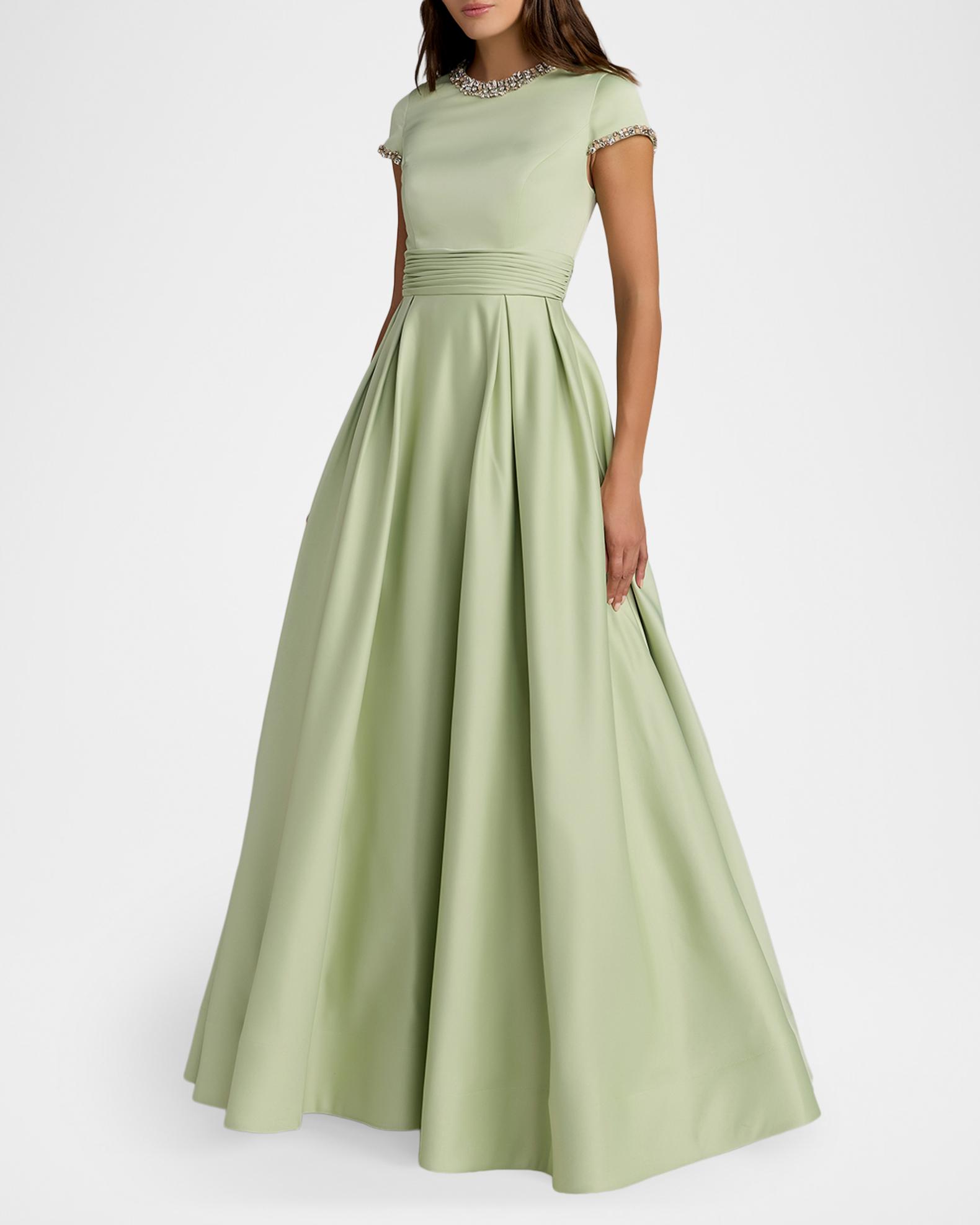 neiman marcus formal dresses Green Embellished Satin Cap Sleeve Ball Gown Size:17½ 34/35 LIMITED RELEASE Pink Proud of the way Made in China